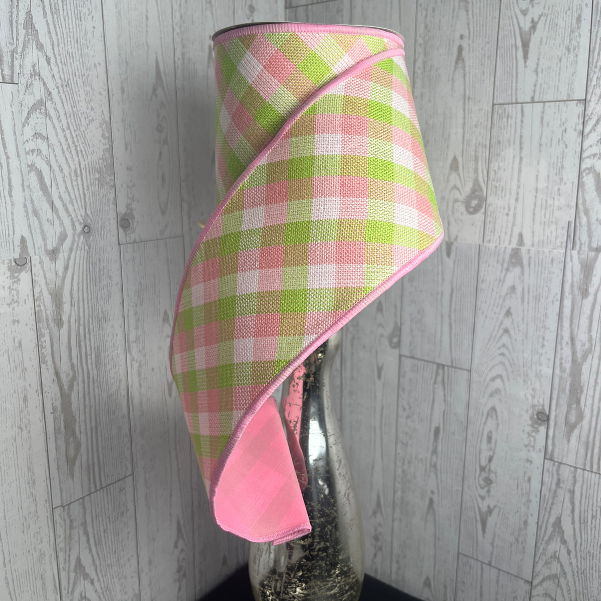 4"X10YD DIAG WOVEN CHECK/PG FUSED Light Pink Green White