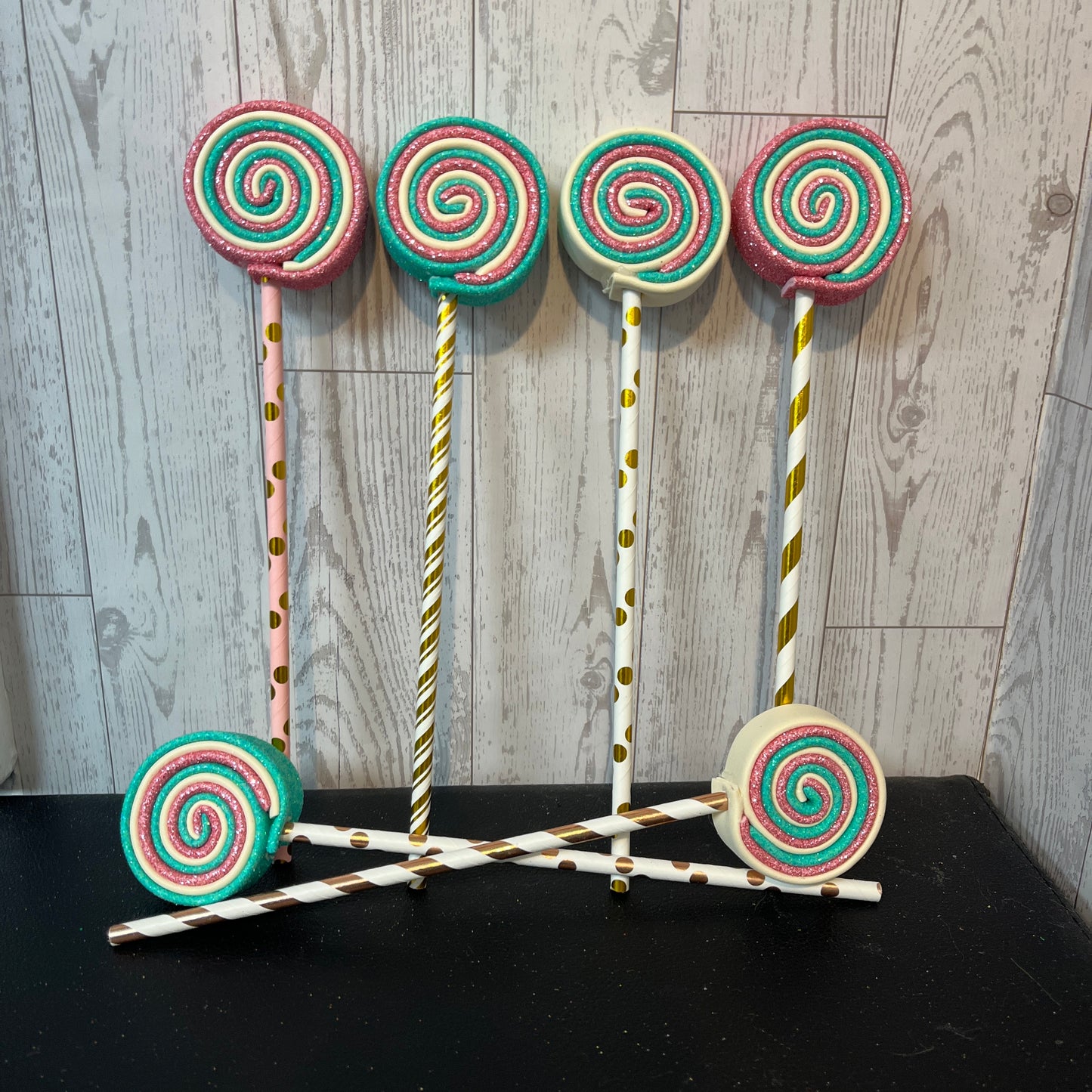 Mint Green, light pink & cream MINI Foam Lollipops (6)