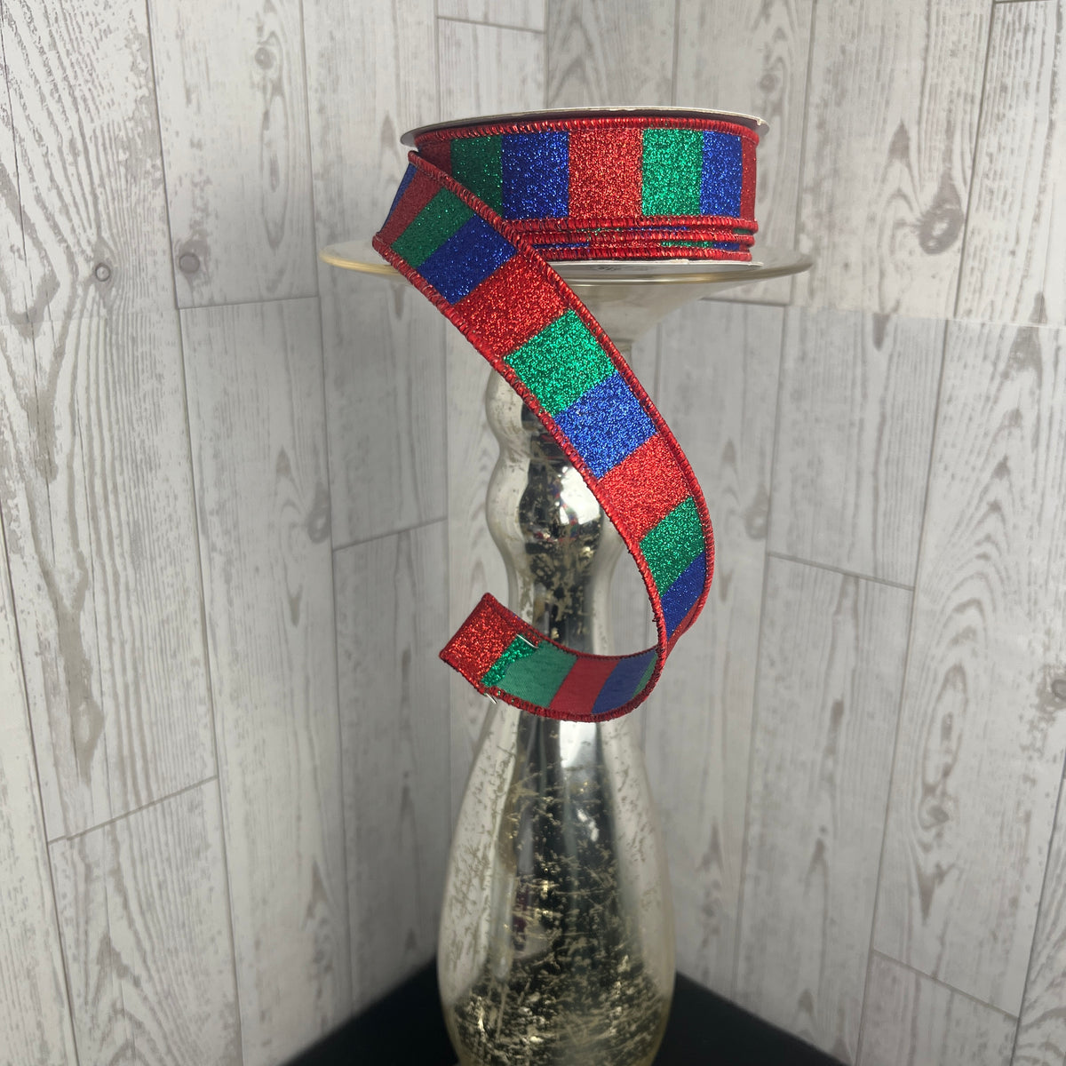 7/8"X10YD HORIZONTAL GLITTER STRIPES Red Royal Blue Emerald