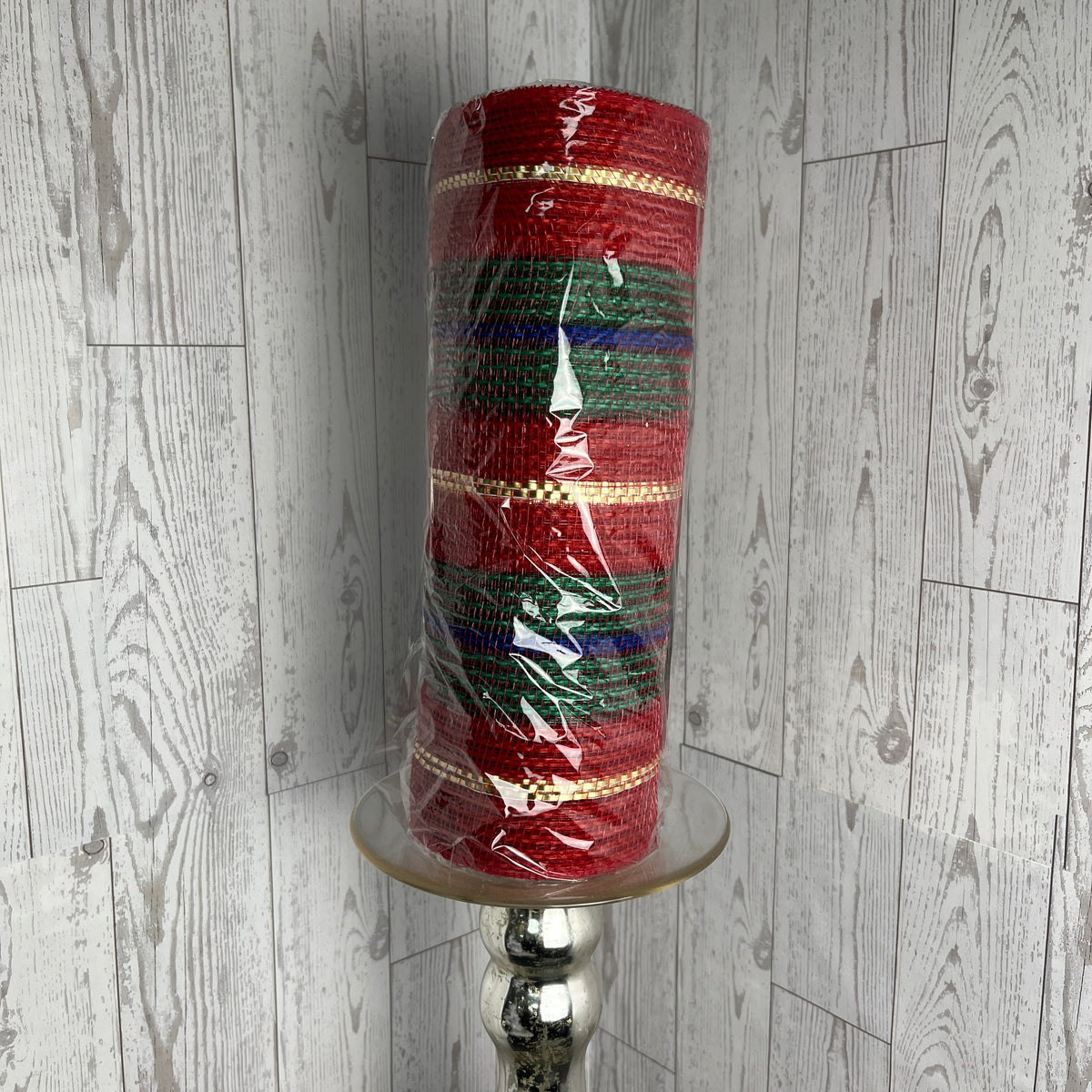 10.25"X10YD FAUX JUTE/THICK STRIPE MESH Red emerald Royal Blue Gold