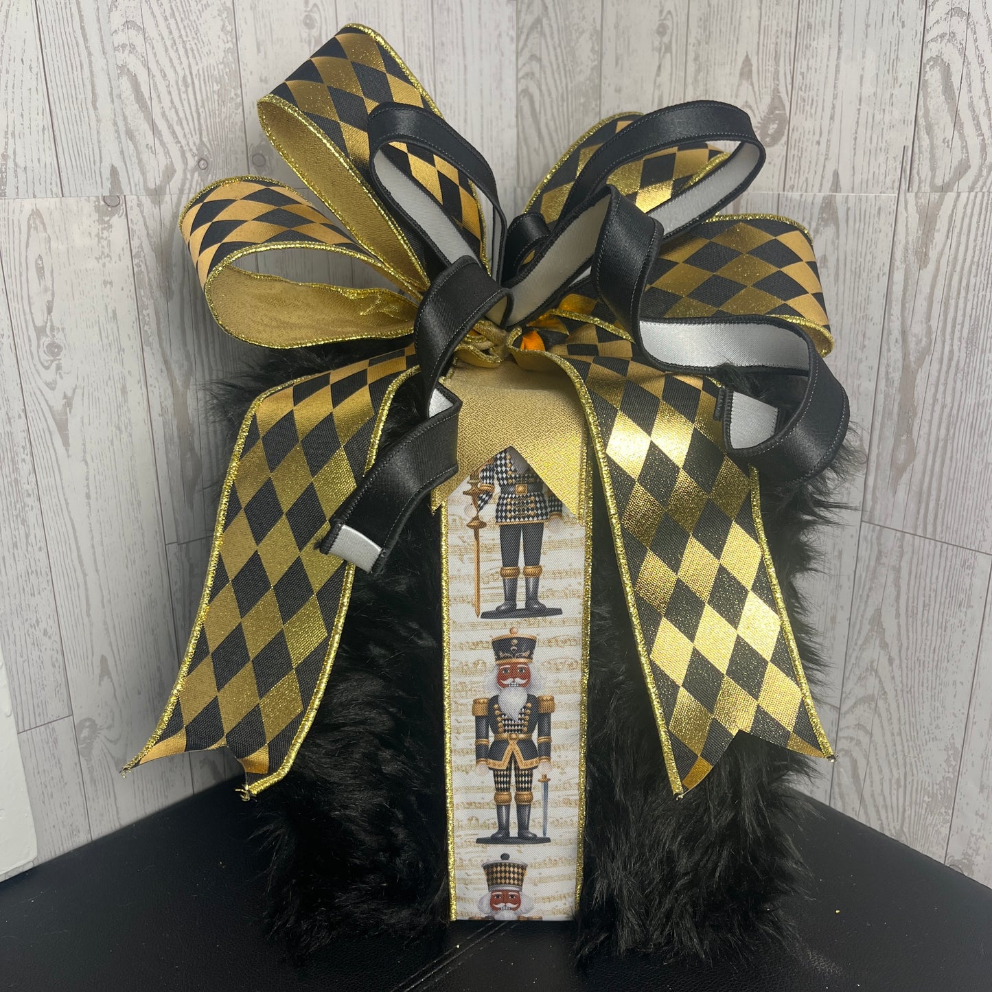 Pre-Order Black Gold Brown Nutcracker Furry Gift Box Prop