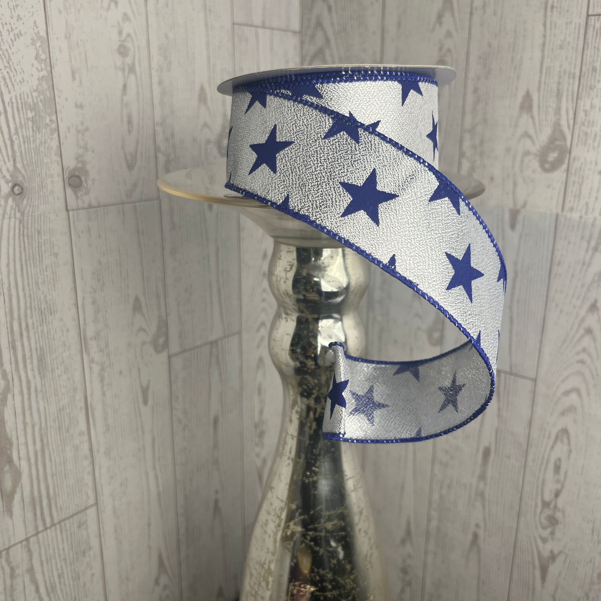 1.5"X10YD STARS ON METALLIC Blue Silver