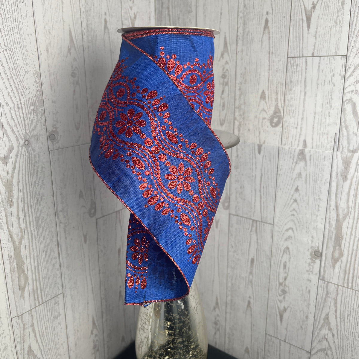 4"X10YD LUXURIOUS CENTER DUPIONI Royal Blue Red