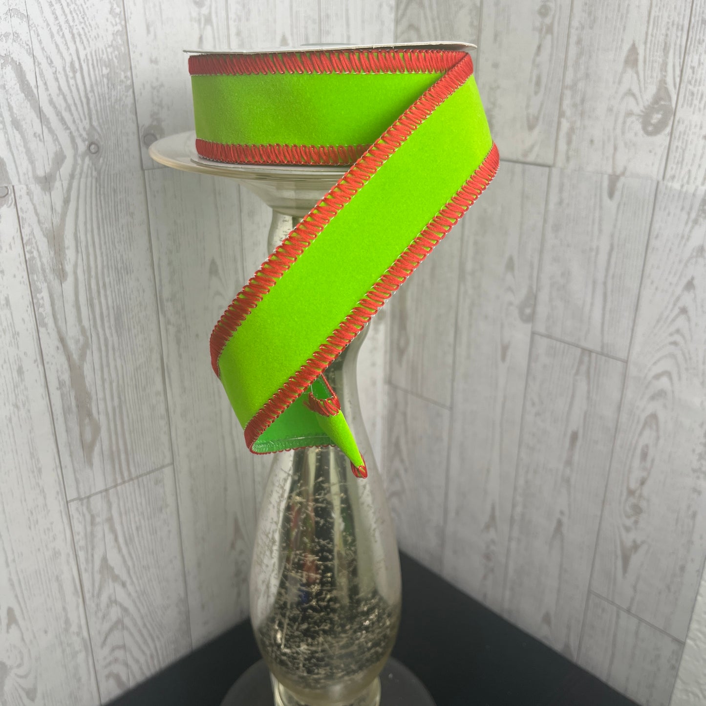 1.5"X10YD VELVET Lime Green Red
