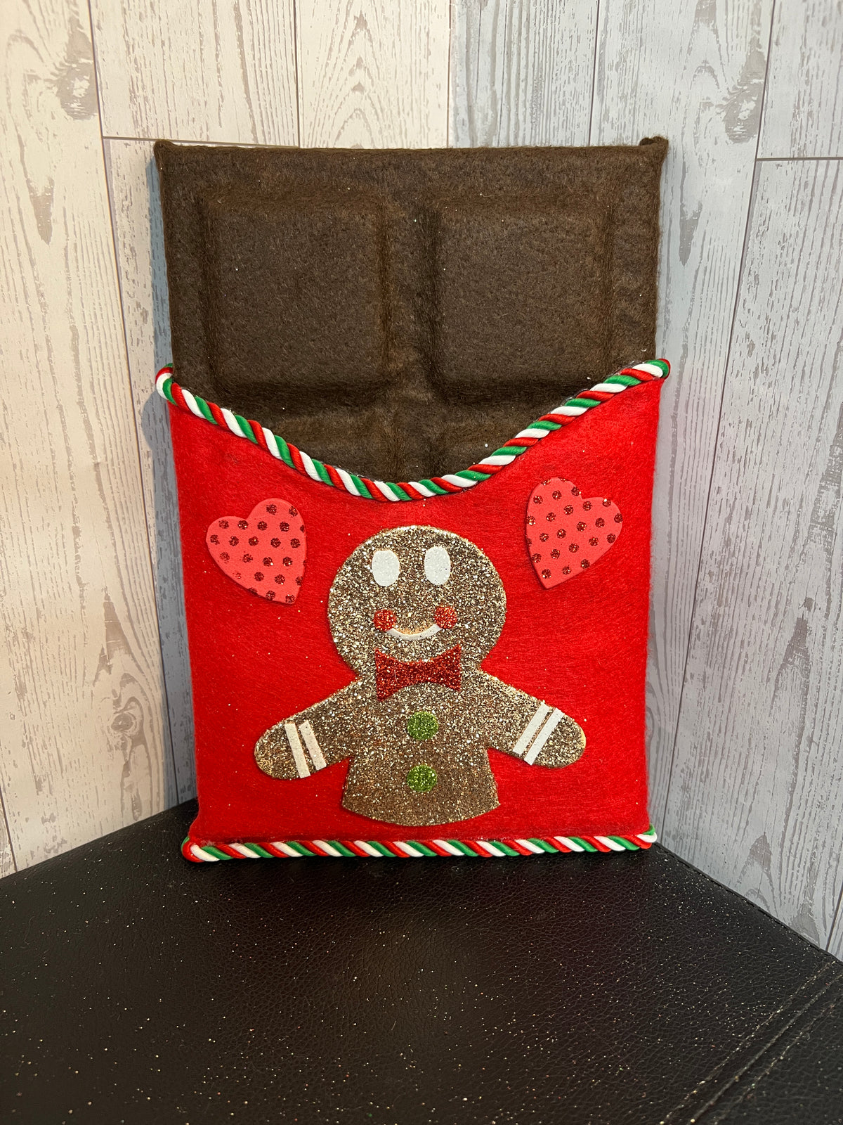 Faux Chocolate Candy Bar - Gingerbread Man White, Red, Green w/trim