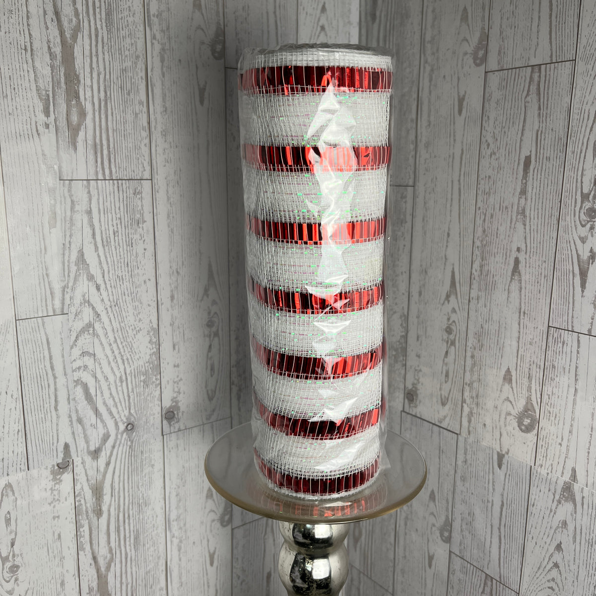 10.5"X10YD XL WIDE FOIL STRIPE MESH White Red