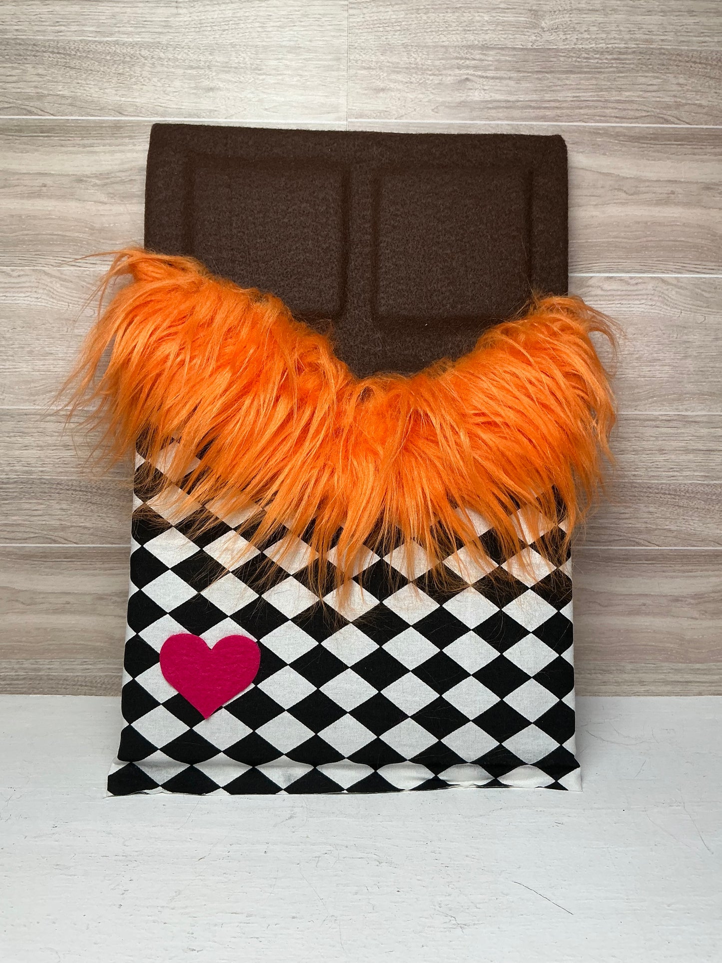 Faux Chocolate Candy Bar - Harlequin with Orange Fur (pink heart) - Large