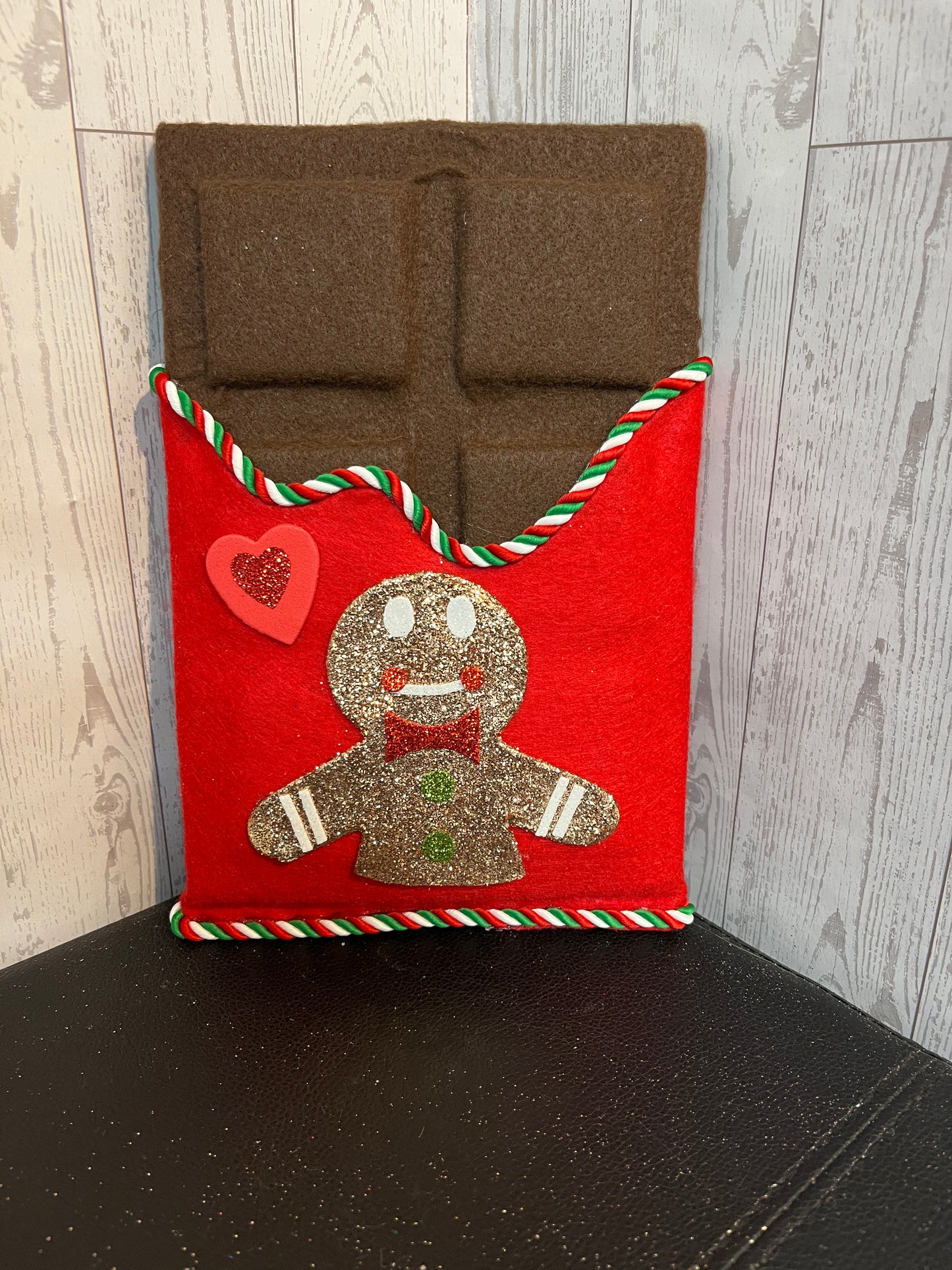 Faux Chocolate Candy Bar - Gingerbread Man White, Red, Green w/trim