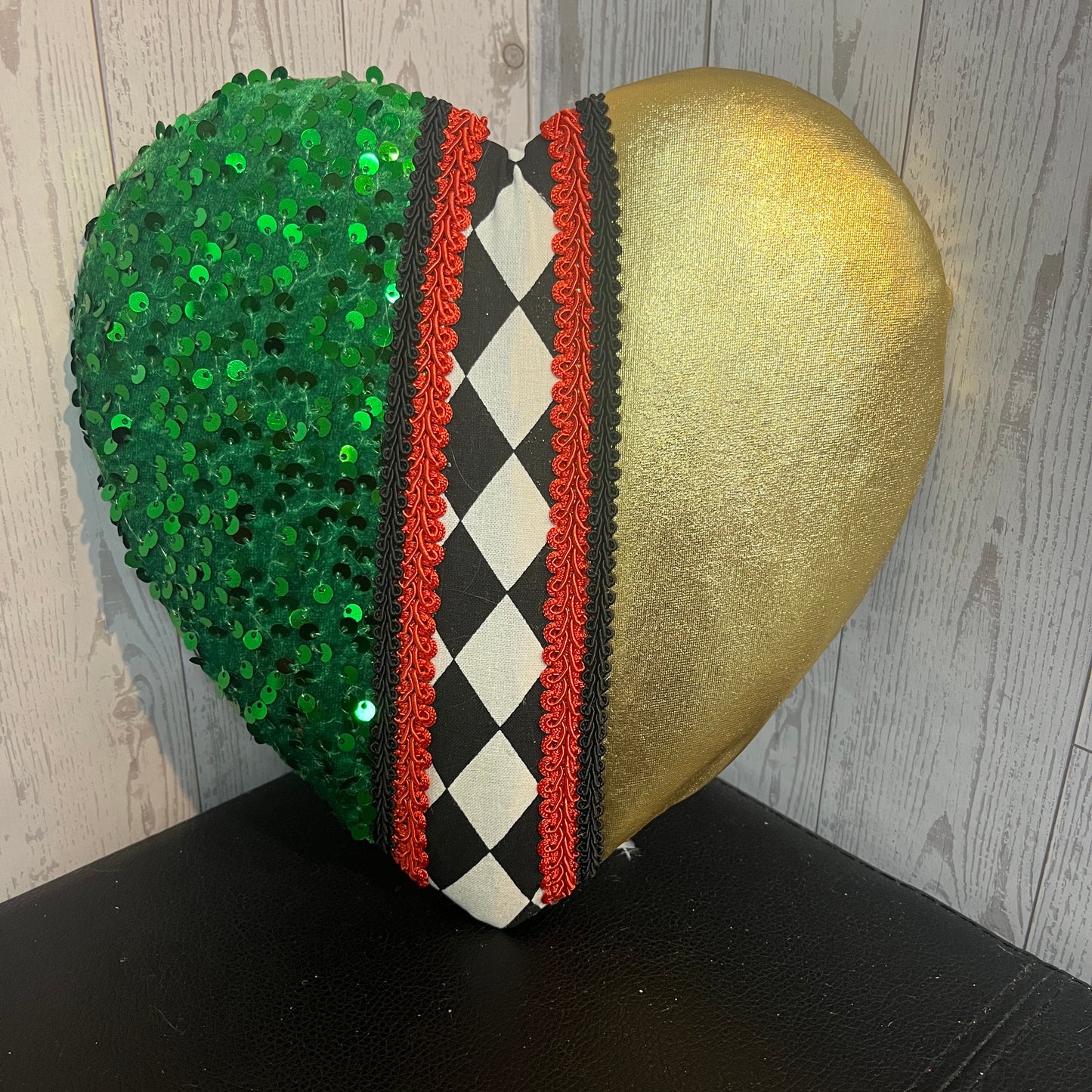 8.5" Harlequin, Red , green and gold Heart Attachment
