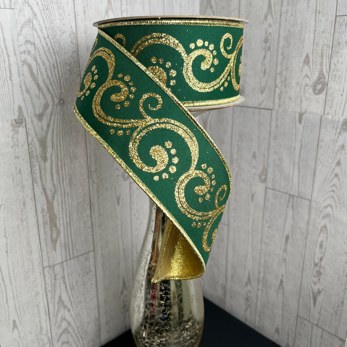 2.5"X10YD SWIRLS/FUSED Hunter Green Gold