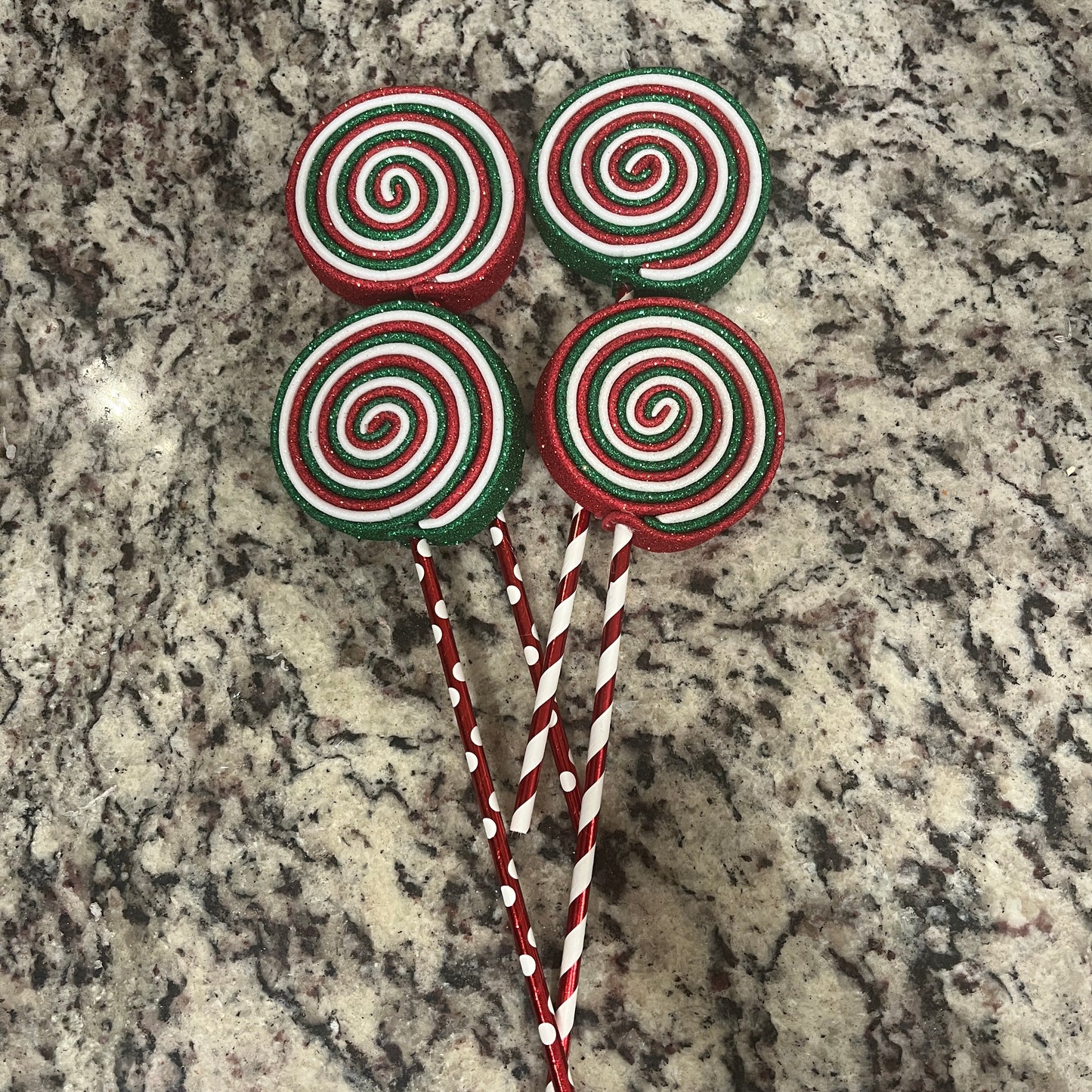 Traditional Christmas Handmade Small Lollipops - (4) Red, White, Emerald Green
