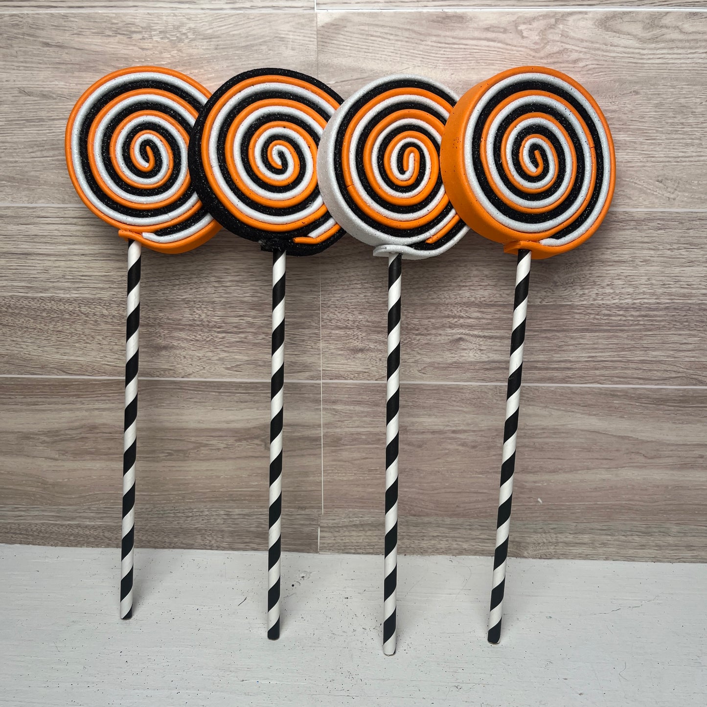 Faux Handmade Small Lollipops - SET 4 Orange, Black, White