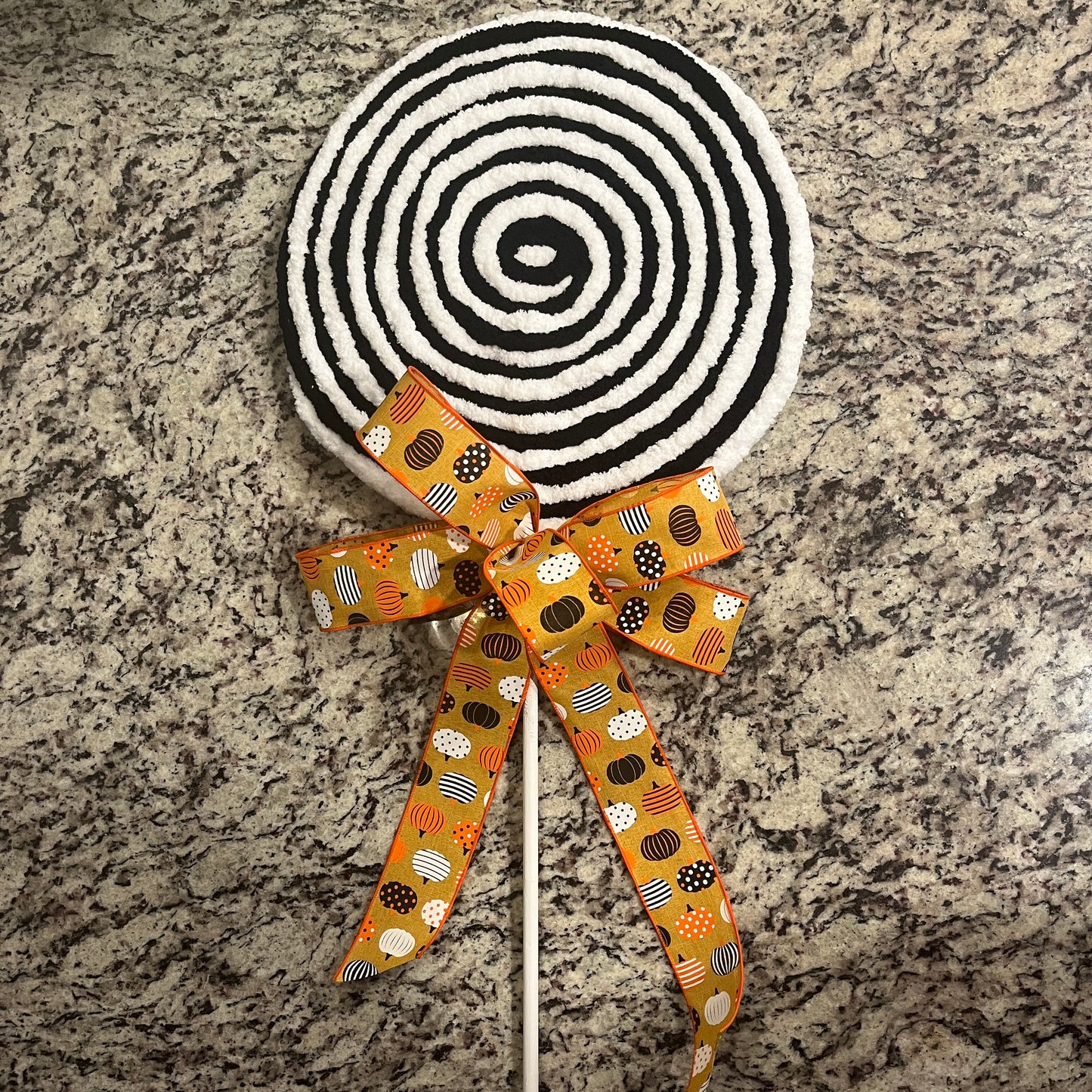XXL Gigantic Black & White Swirl Yarn Lollipop With Wooden Stick