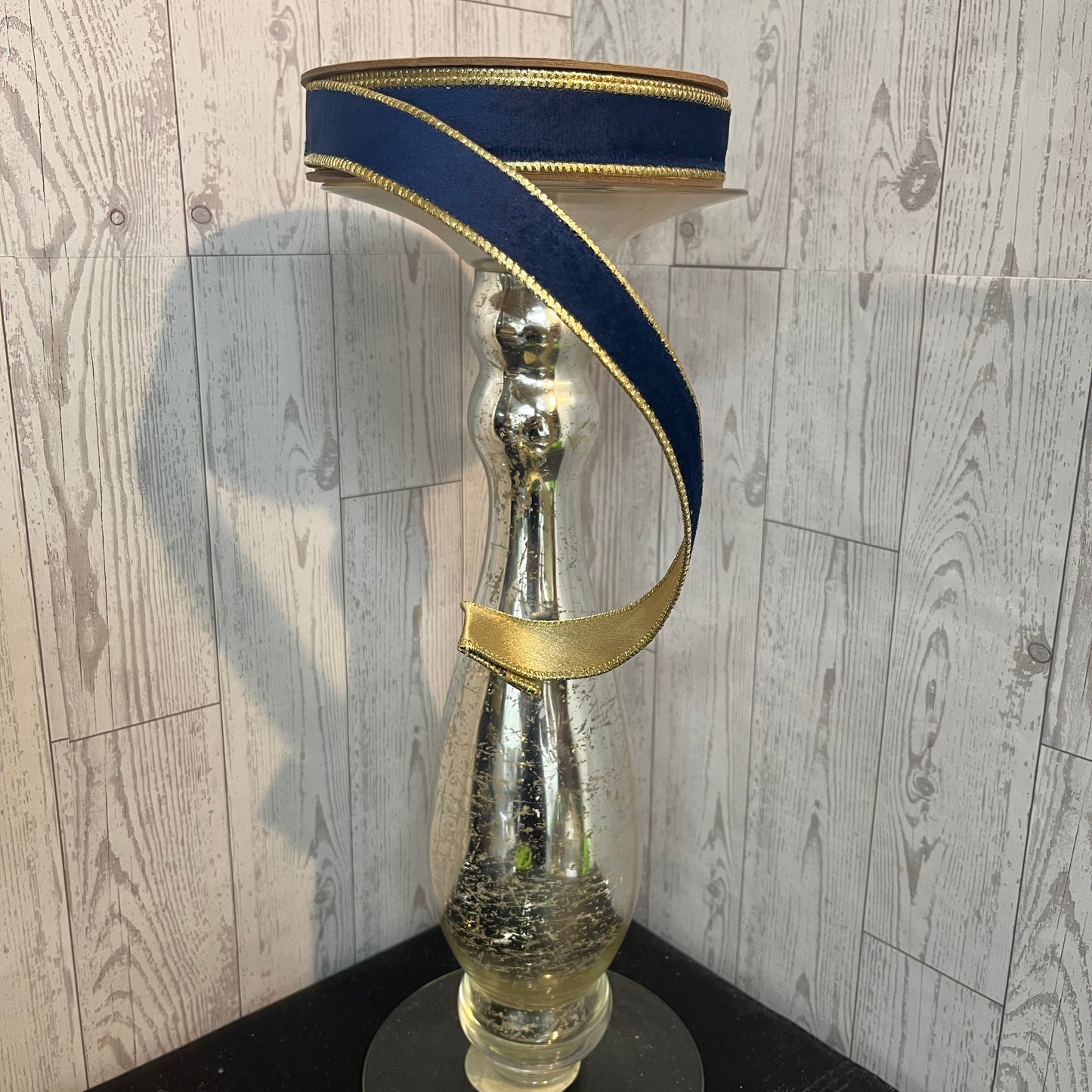 1" Reversible Classic Velvet Wired Ribbon | Navy/Gold | 10 Yard Roll