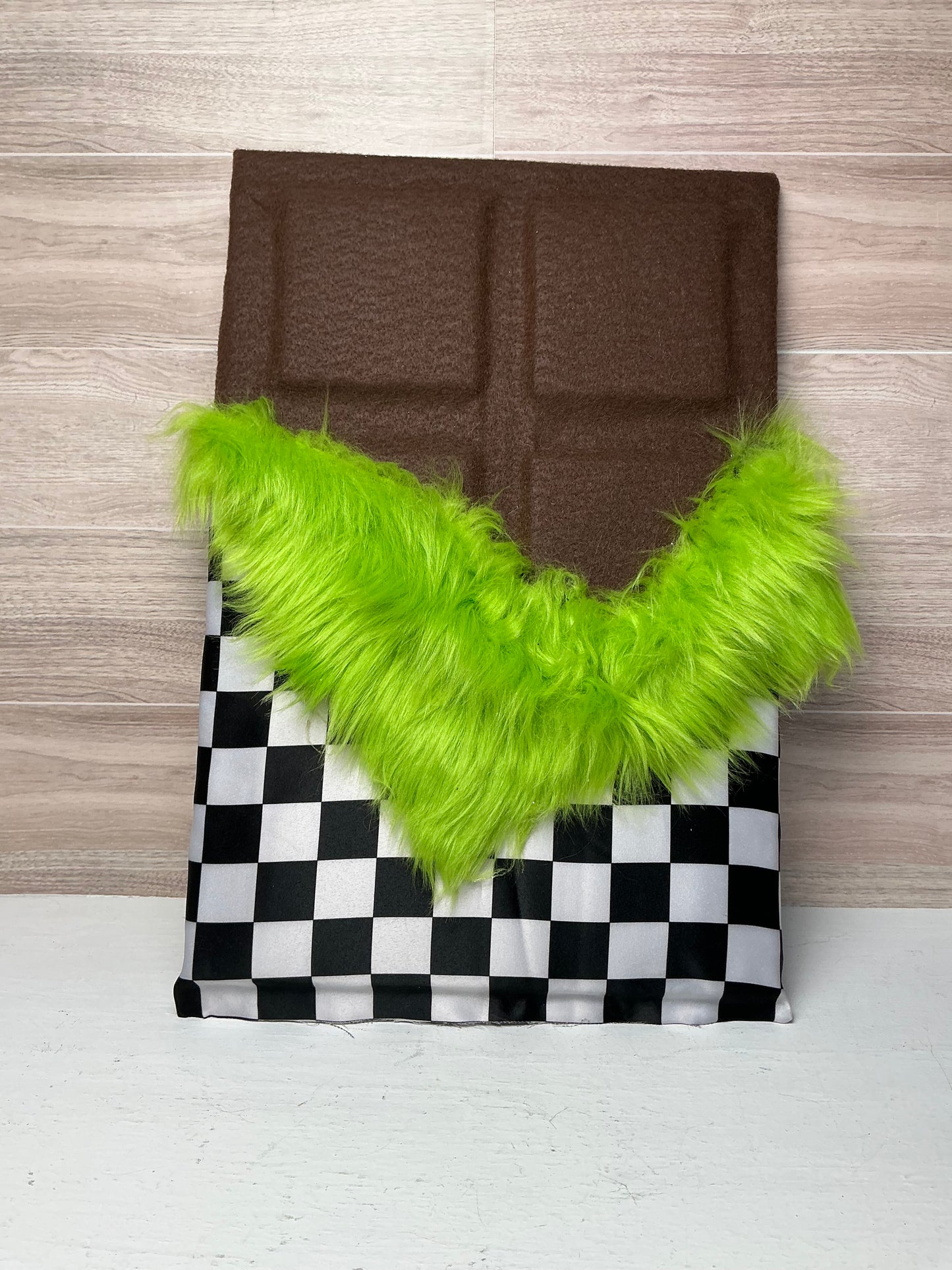 Faux Chocolate Candy Bar - Checkered with Lime Green Fur- Large