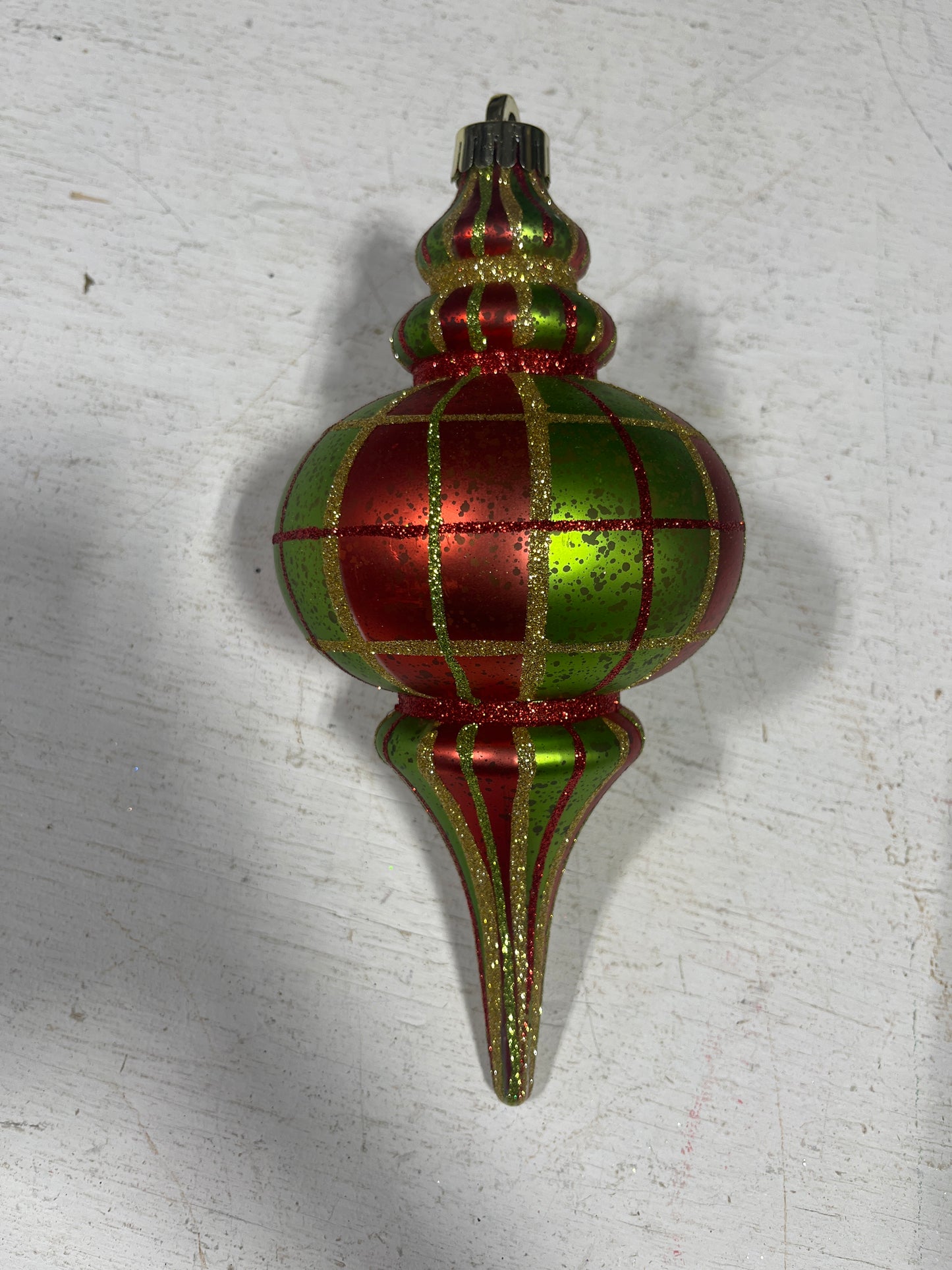 10"H ANT LOOK PLAID MTTE/GLTR FINIAL ORN Red Lime, Green Gold