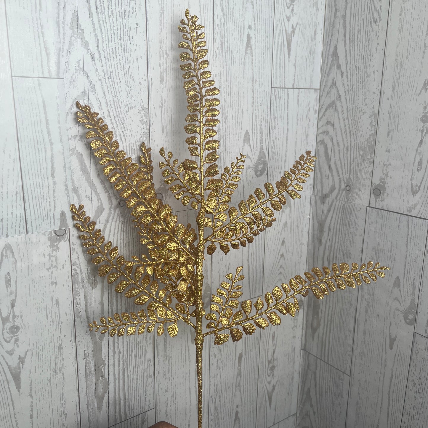 16"L GLITTER FERN SPRAY- Laser Gold