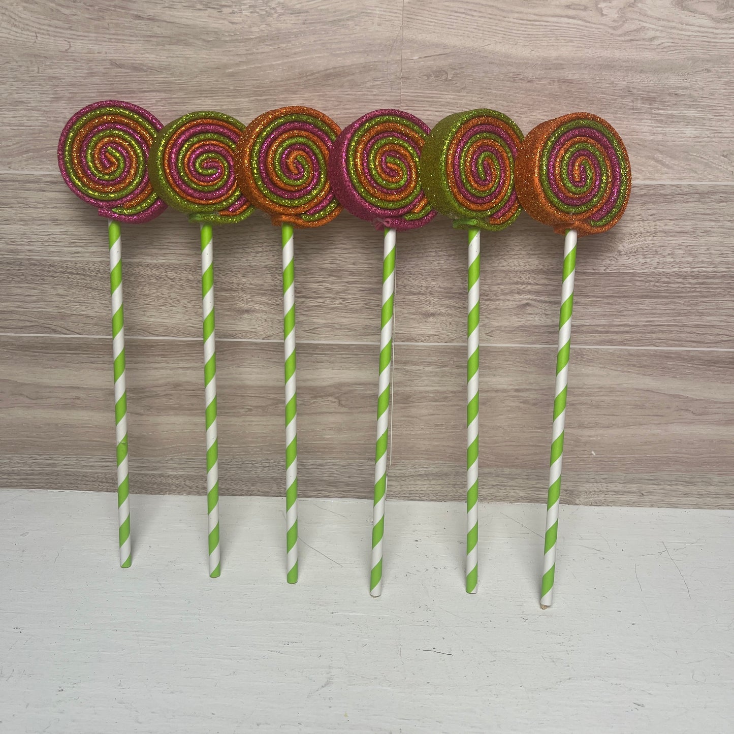 Orange, Hot Pink & Lime Green Halloween MINI Foam Lollipops (6)