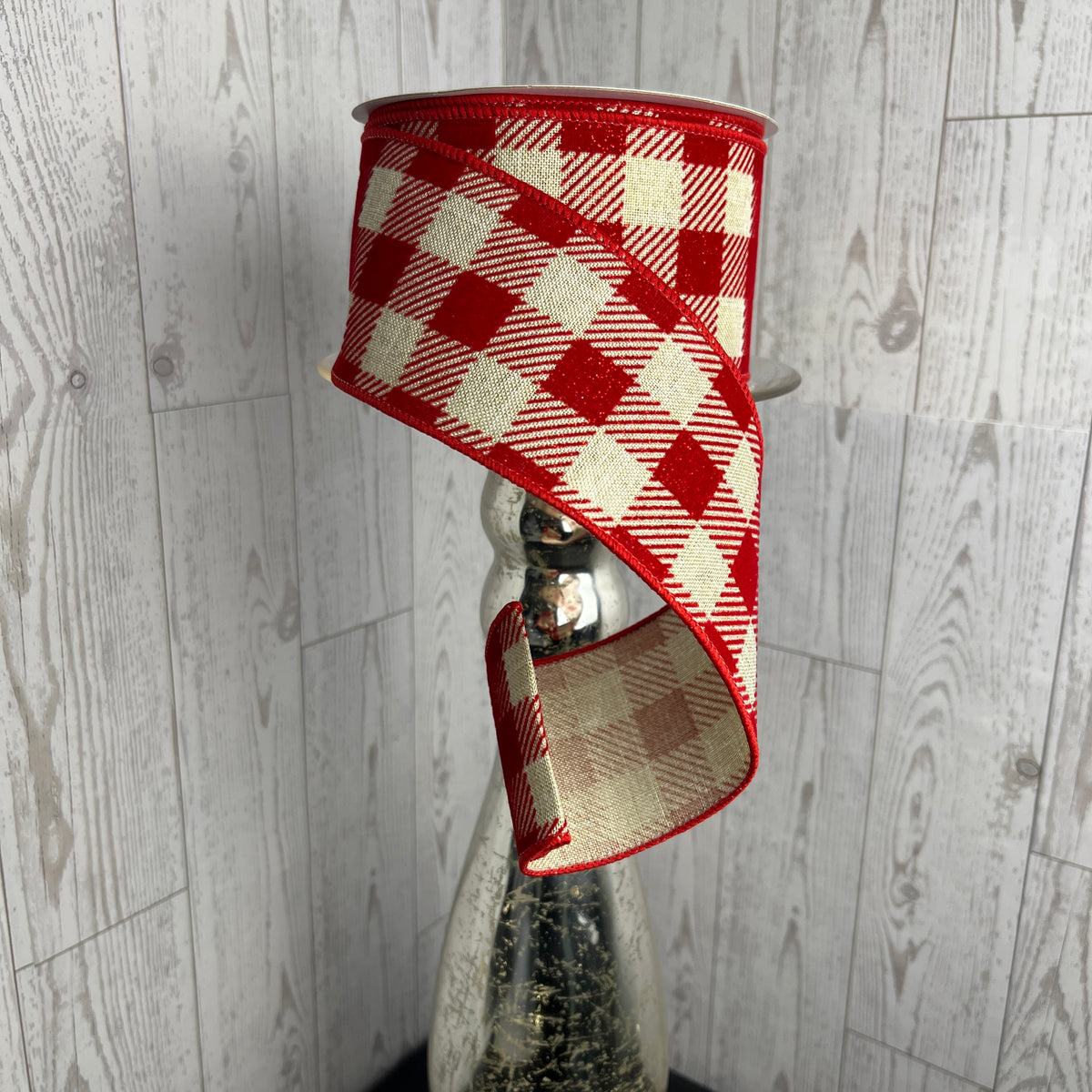 2.5"X10YD GLITTER VELVET CHECK Light Natural Red
