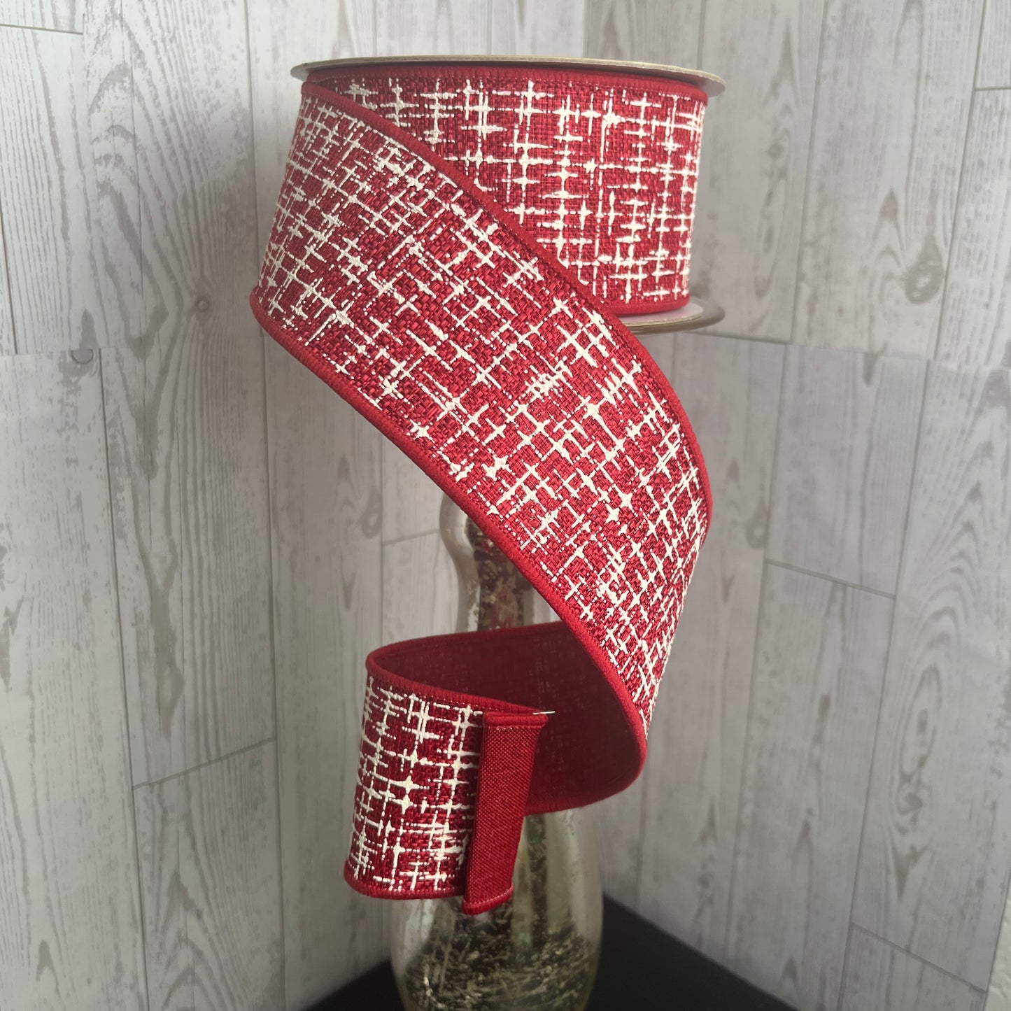 2.5"X10YD KNIT LOOK TEXTURE/FUSED Burgundy Ivory
