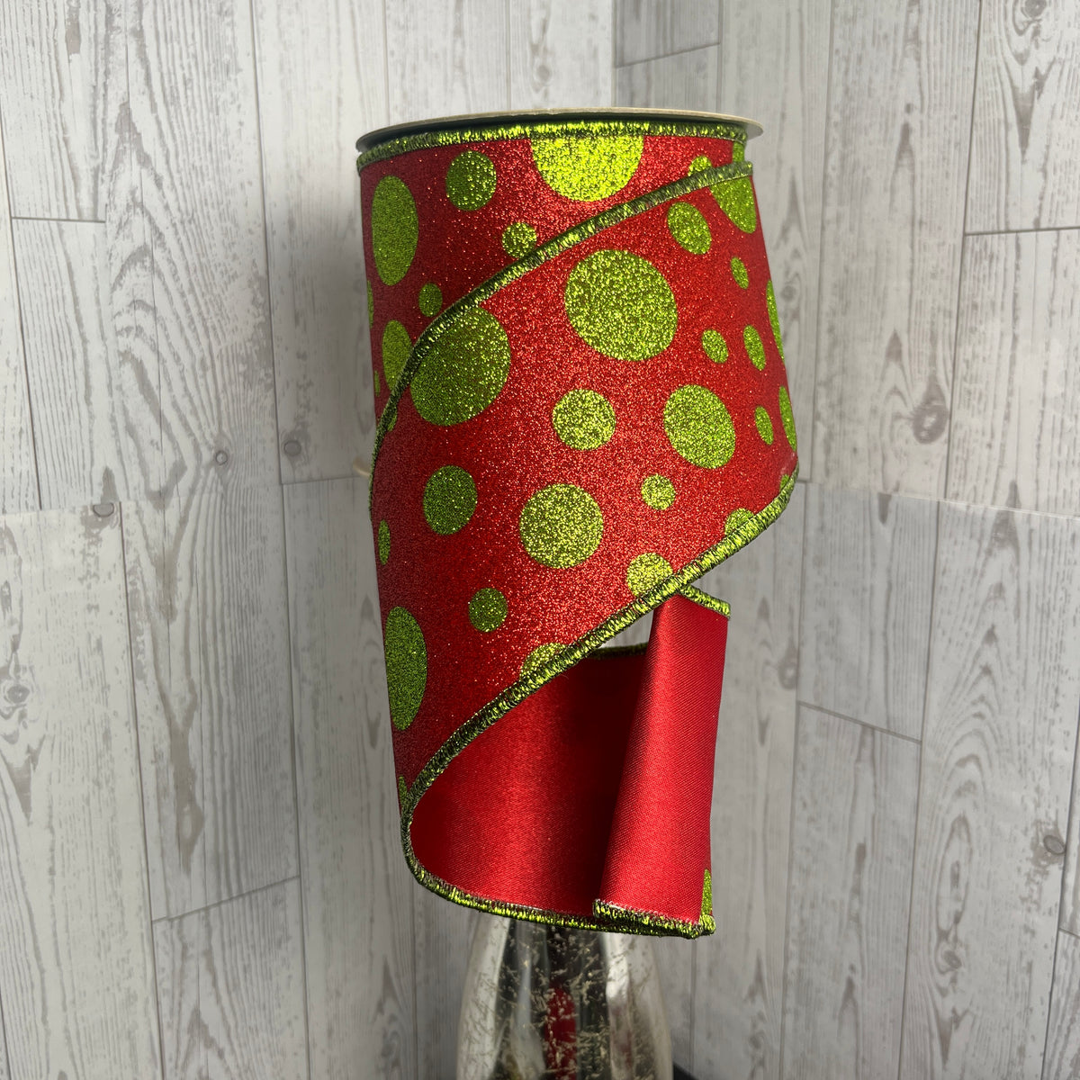 4"X10YD GIANT MULTI POLKA DOTS/FUSED Red Lime