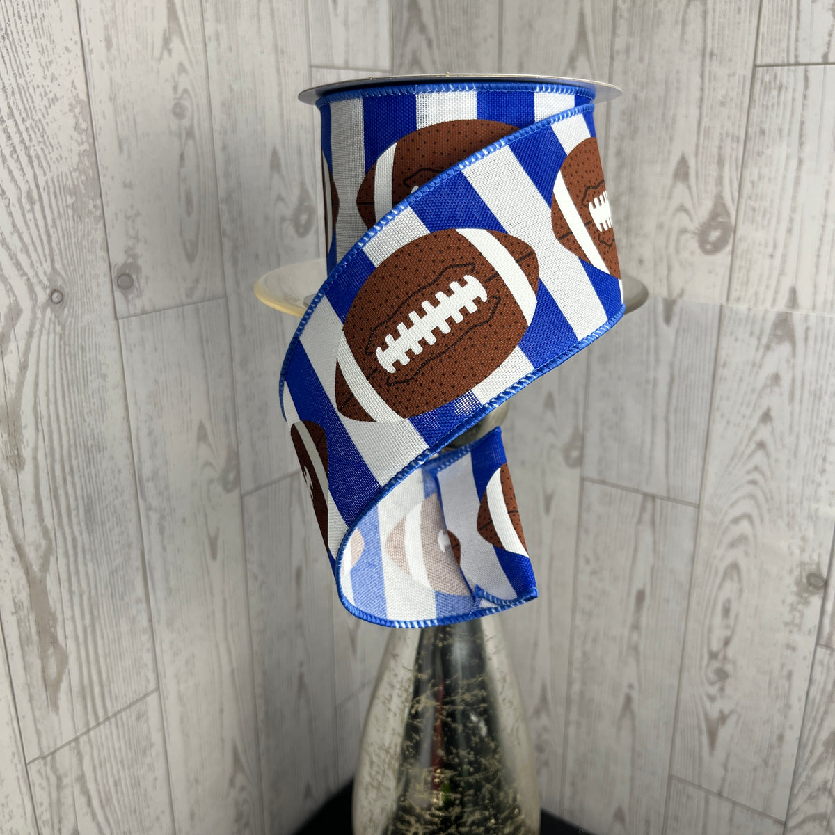 2.5"X10YD FOOTBALLS ON ROYAL Blue White Brown