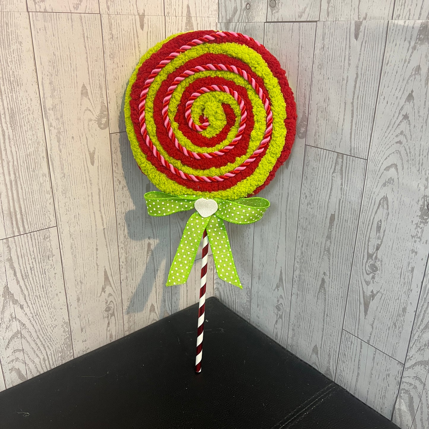 2 Red &Pink with lime green Yarn lollipops set (sold as 2)