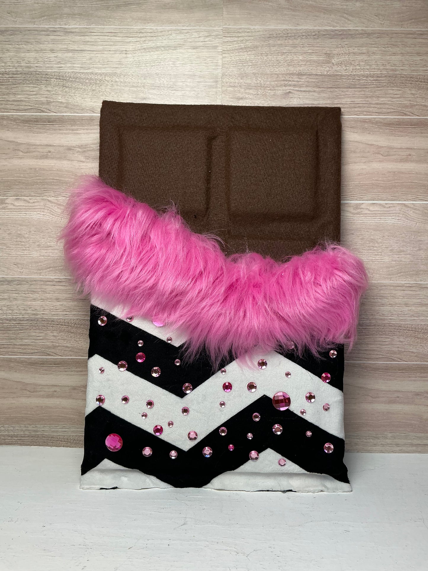 Faux Chocolate Candy Bar - Bling Velvet Zig Zag with Bubbblegum pink Fur- Large
