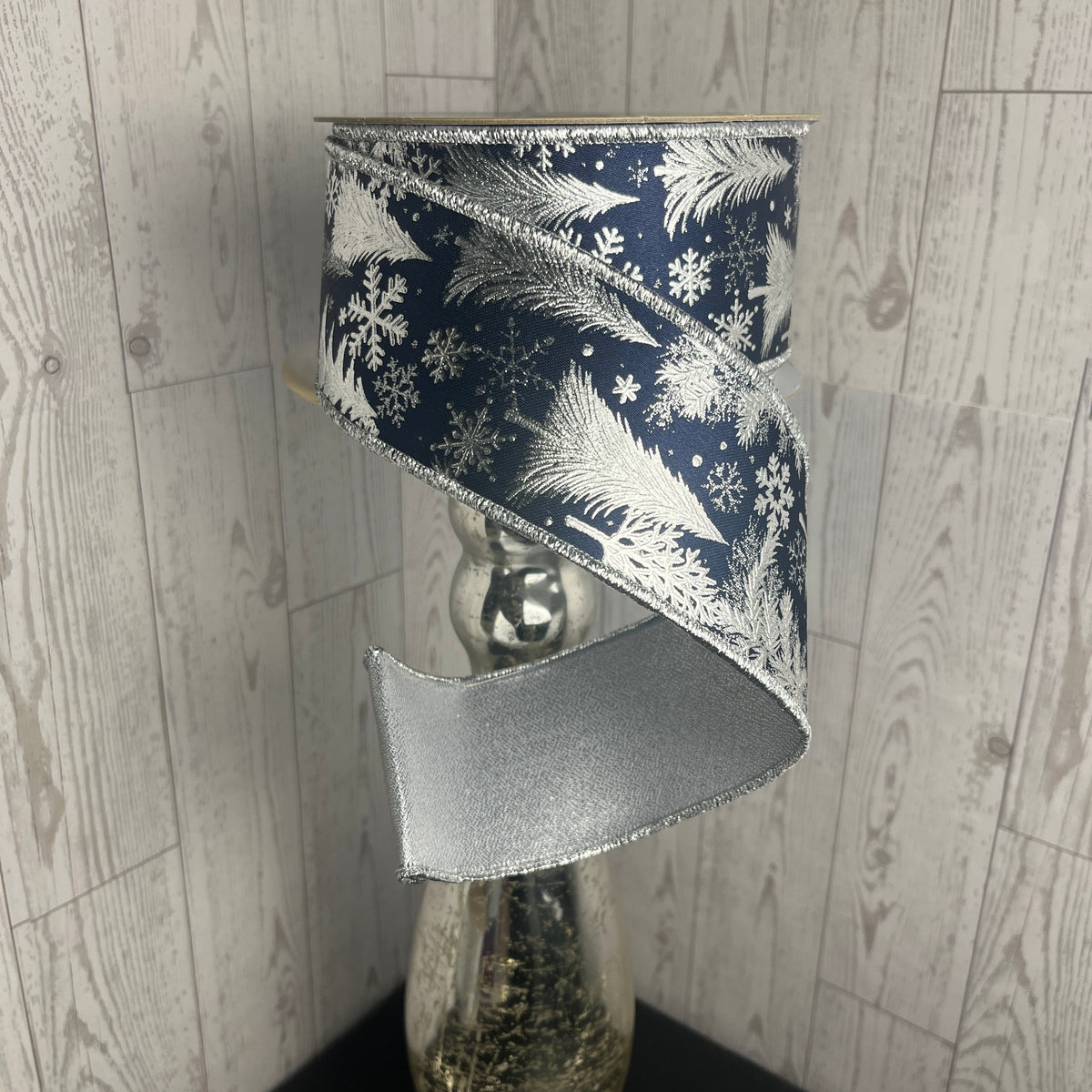 2.5"X10YD FOIL TREE/FUSED Navy Blue Silver