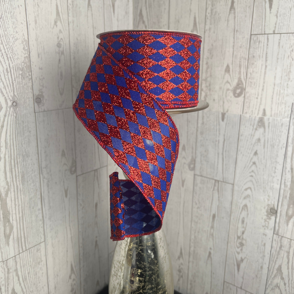 2.5"X10YD GLITTER HARLEQUIN Royal Blue Red