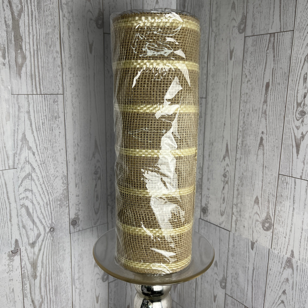 10"X10YD VERTICAL WIDE STRIPE MESH- Natural Cream