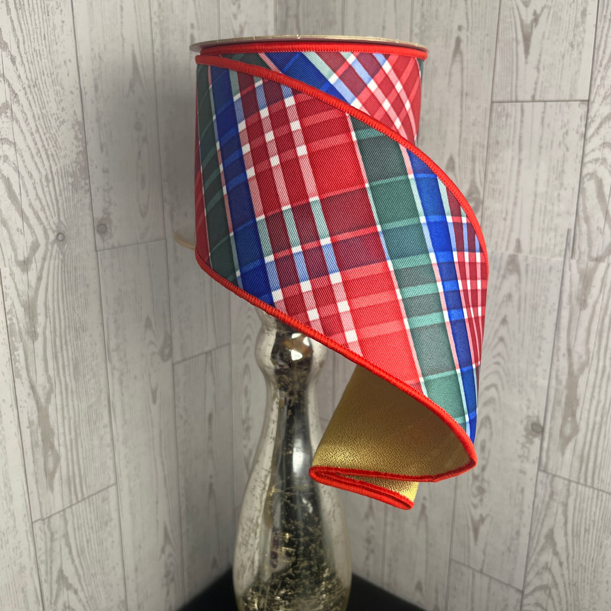 4"X10YD BOLD PLAID/FUSED Red Emerald Royal Blue