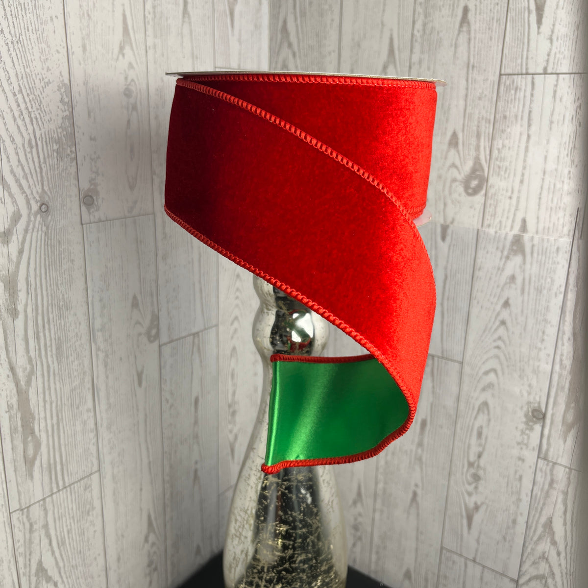 2.5"X10YD DELUXE VELVET/SATIN BACKING Red Green