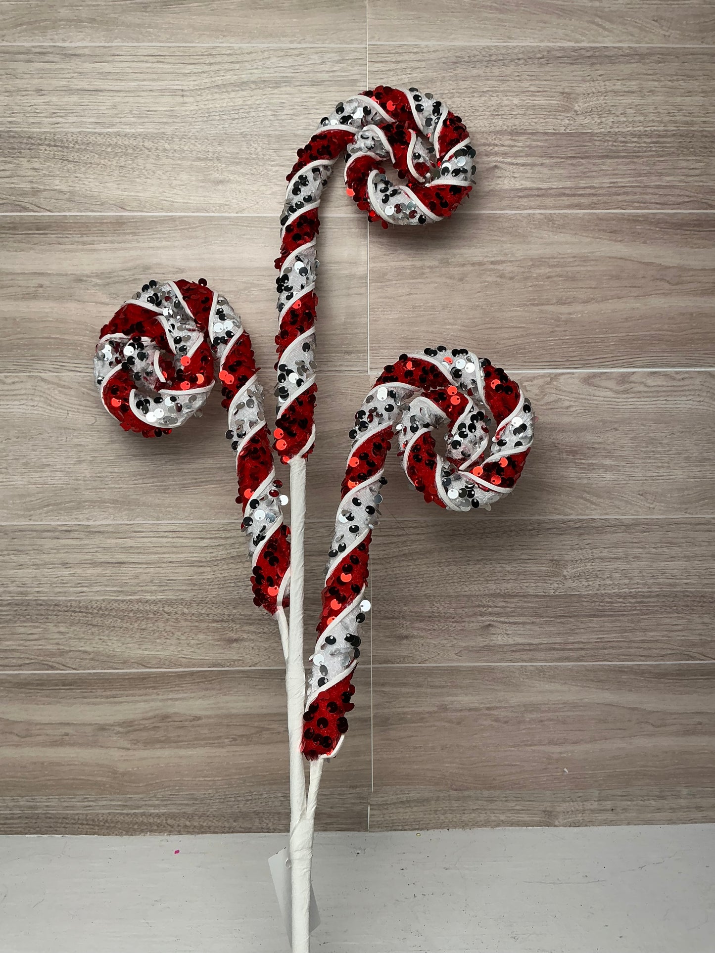 31"L Sequin Foam Coil Spray- Red & White