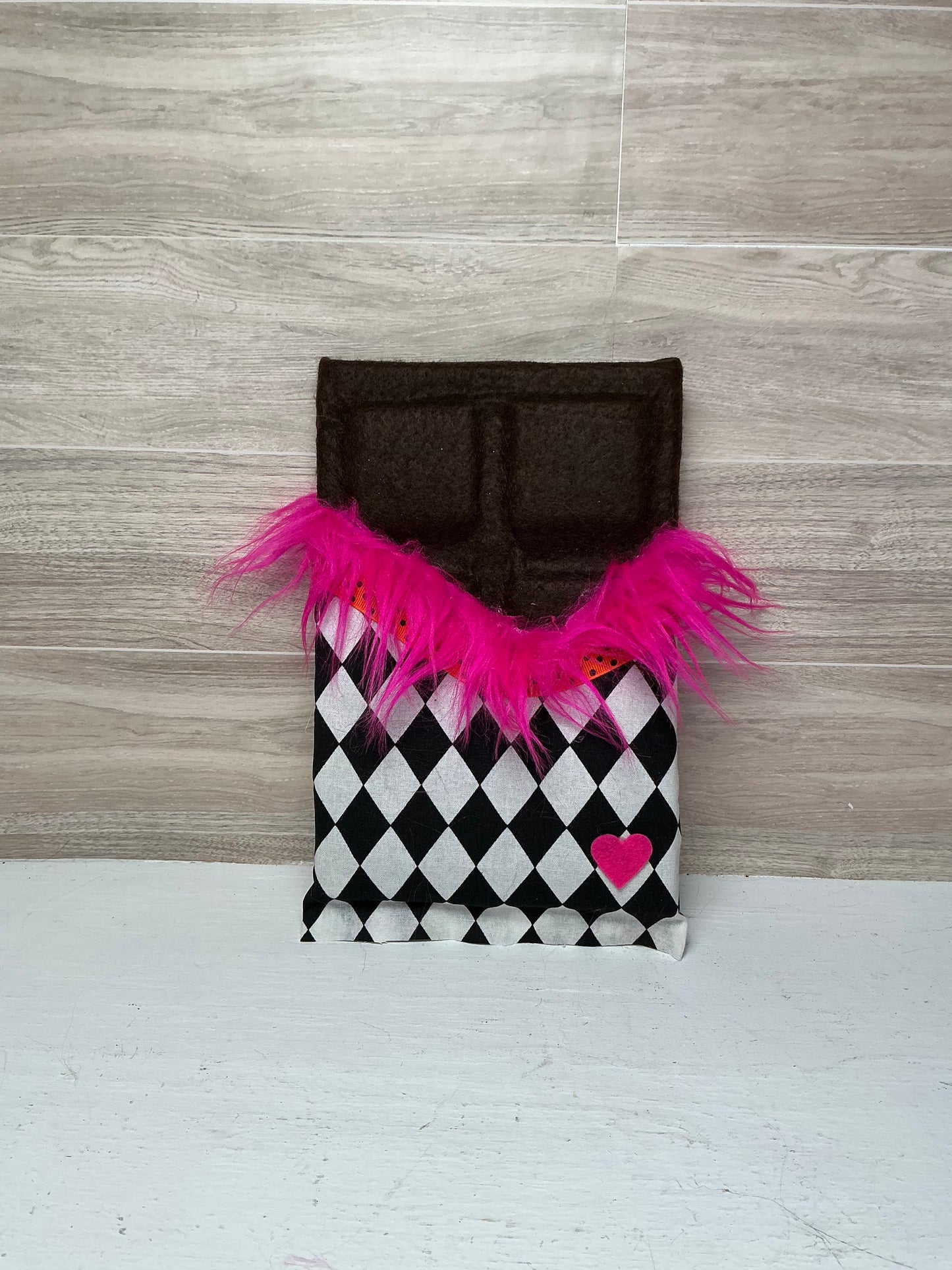 Faux Chocolate Candy Bar - Harlequin with Hot Pink Fur(pink heart)