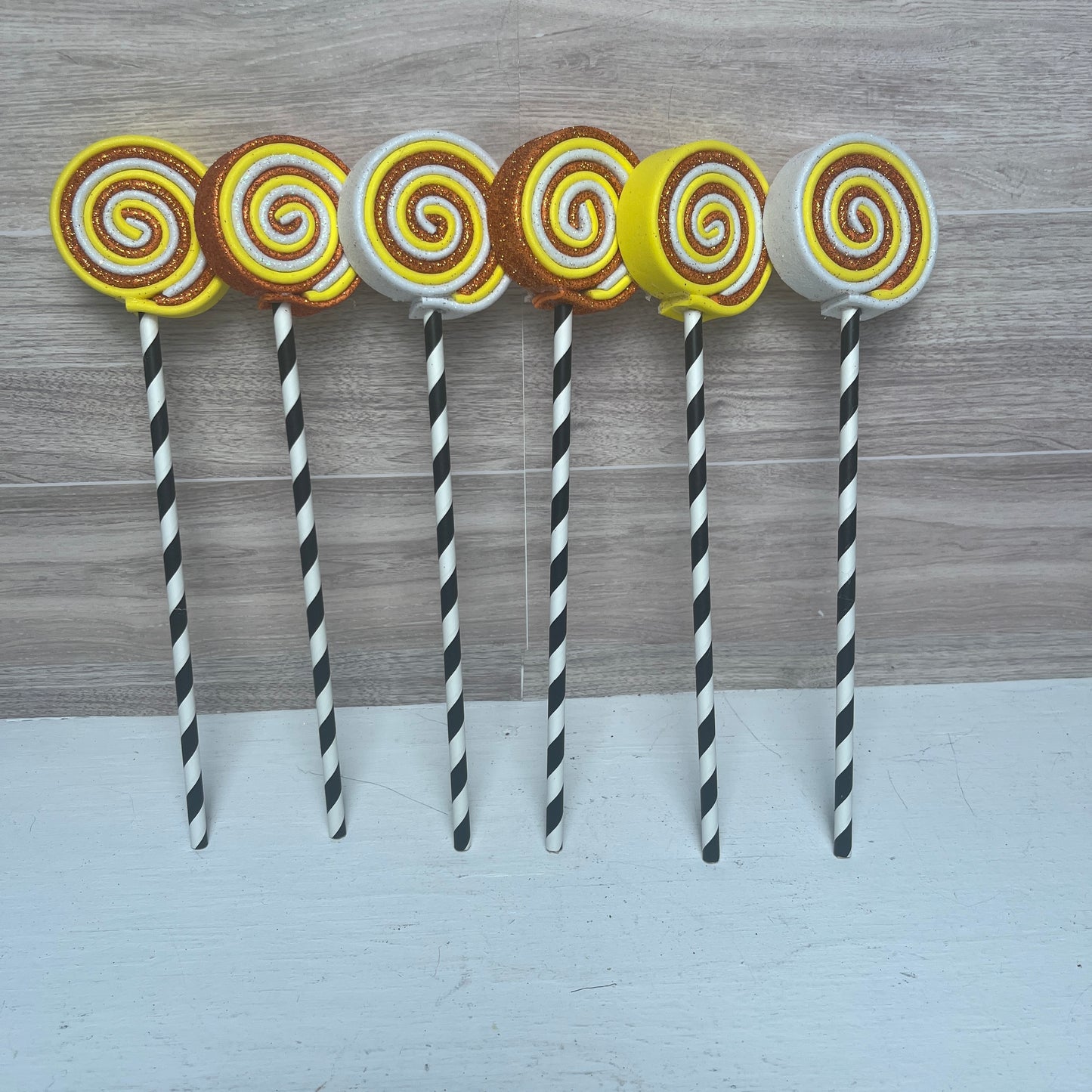 Candy Corn Themed Orange, White Yellow MINI Foam Lollipops (6)