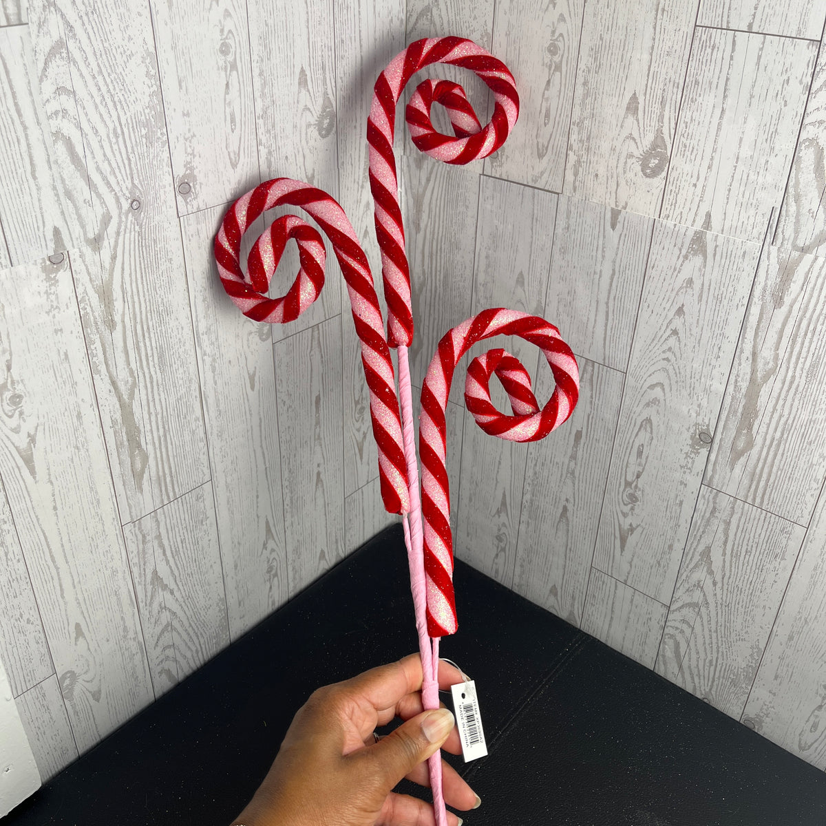 29"L FOIL/GLITTER CANDYCANE SPRAY Light Pink, Red