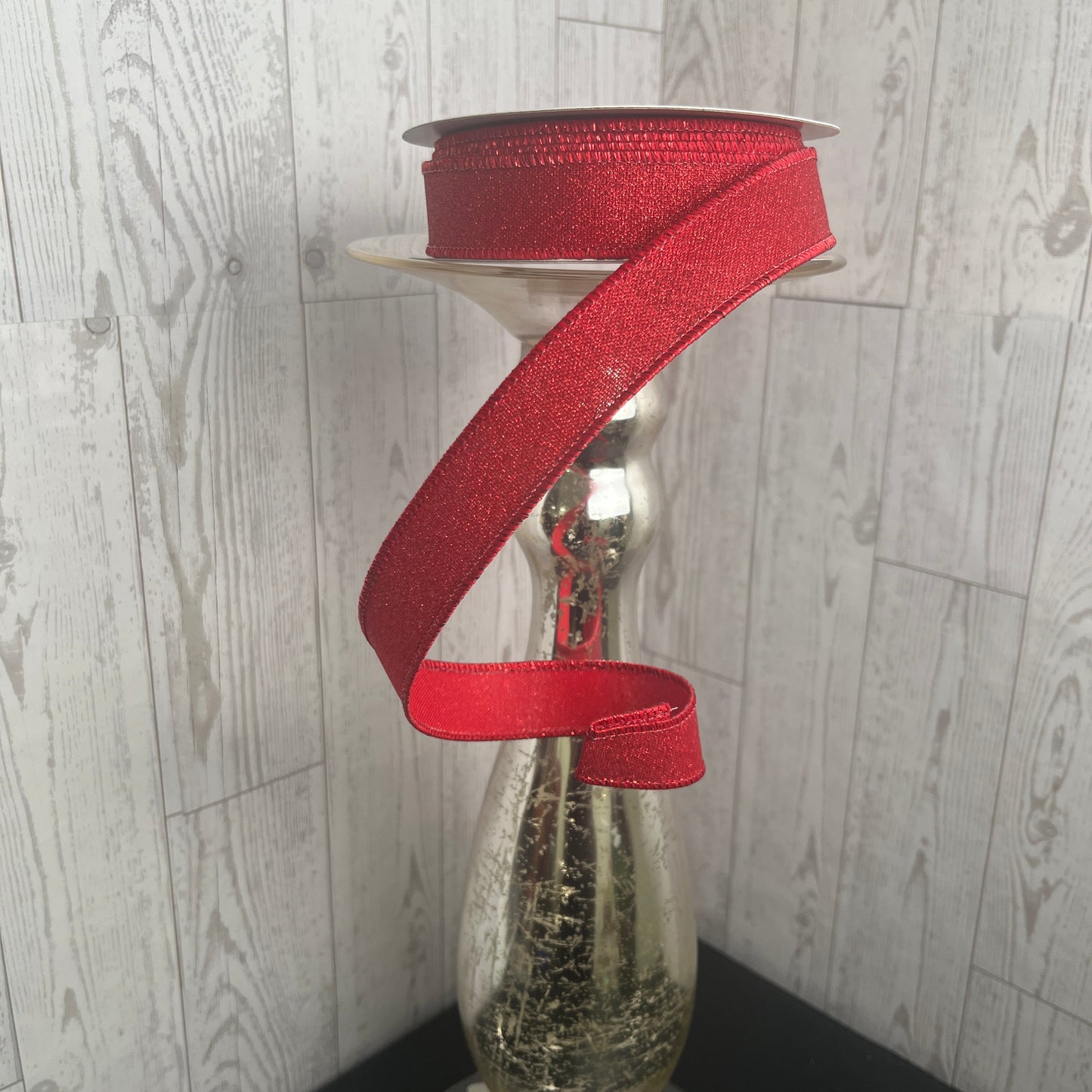 7/8"X10YD FINE GLITTER ON FAUX ROYAL Red