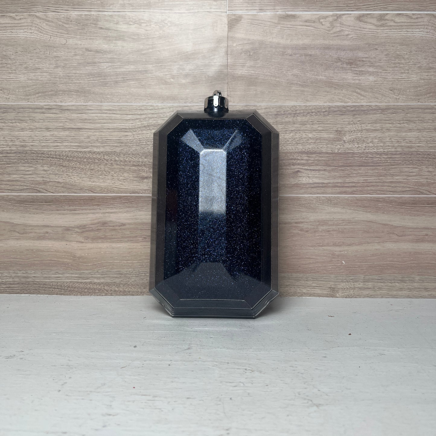7"L X 4"W GLITTER RECTANGLE GEM ORN- Navy Blue