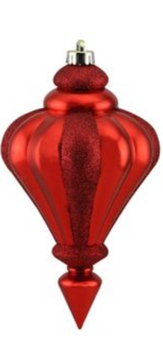 10" L Finial Ornament Shiny Matte Glitter Red