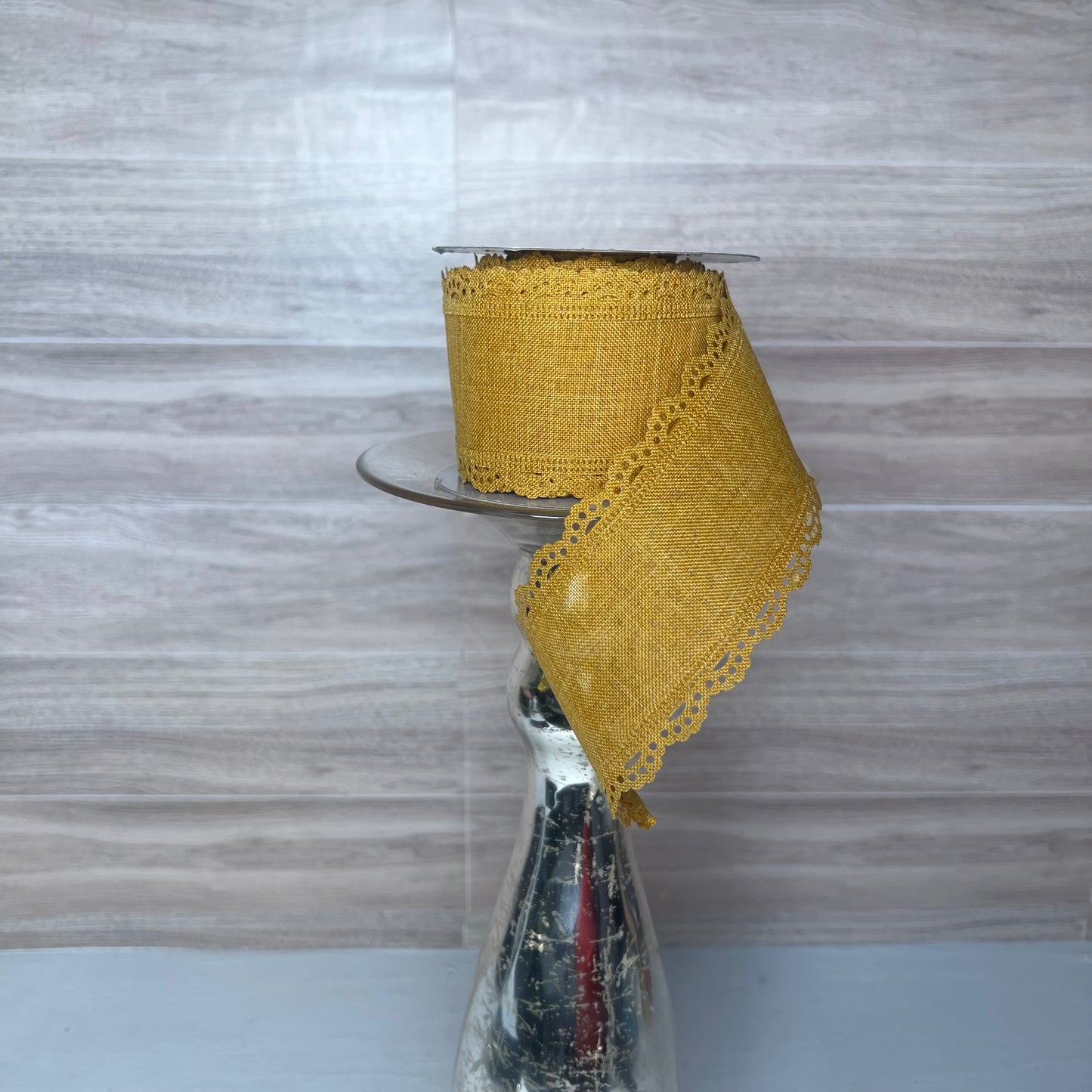 2.5"X10YD SCALLOPED EDGE ROYAL BURLAP- Dark Mustard Yellow