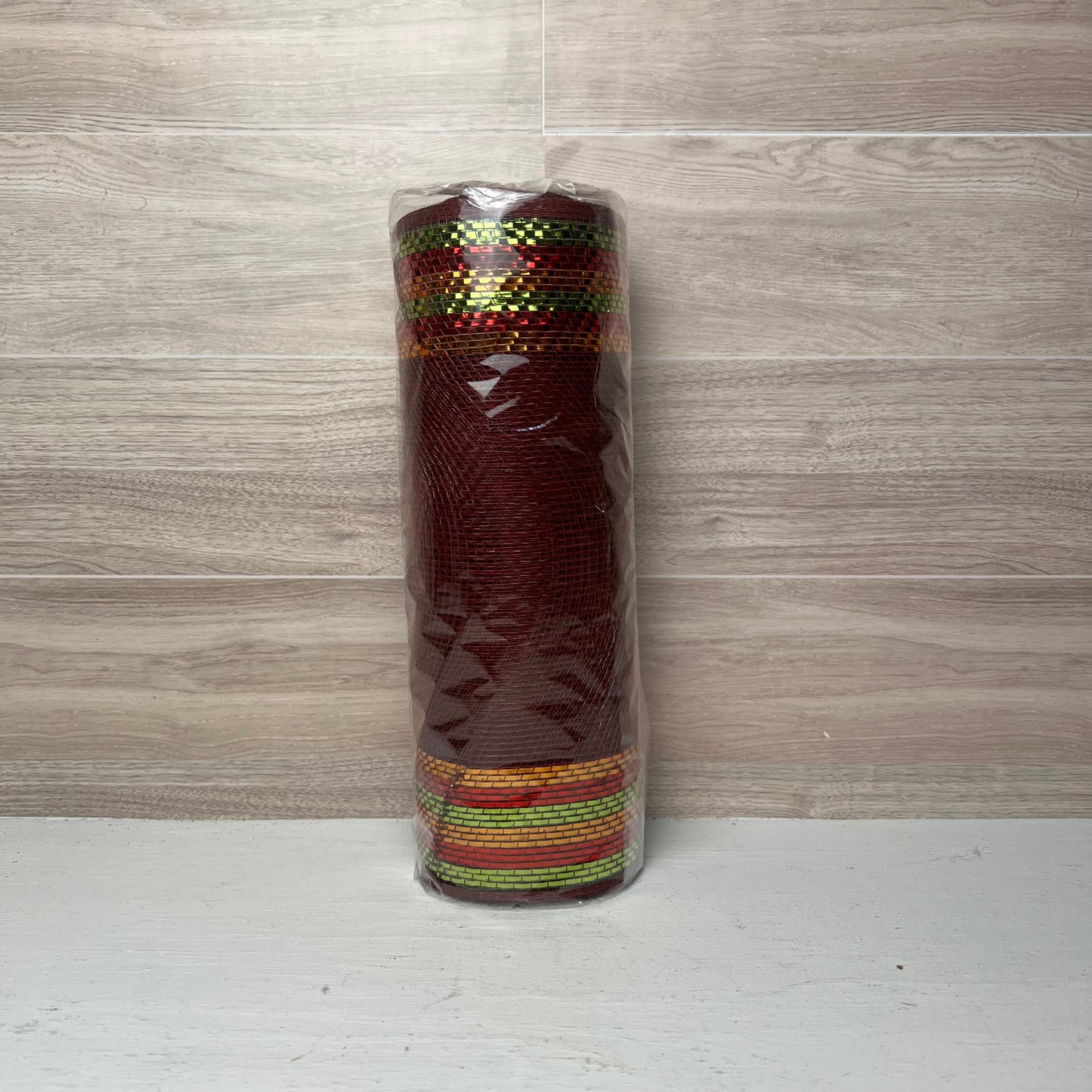 10.25"X10YD BORDER STRIPE METALLIC MESH-BURGUNDY/COPPER/MOSS GRN