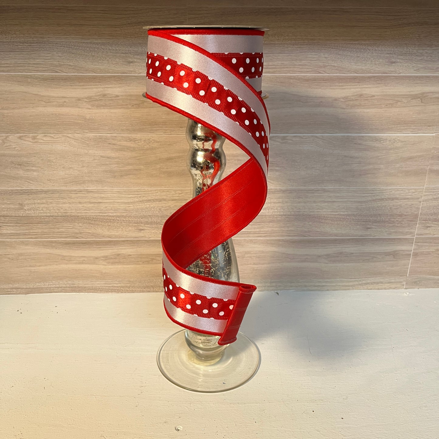 2.5" X10YD Red & White Polka Dot Satin Fused Ribbon