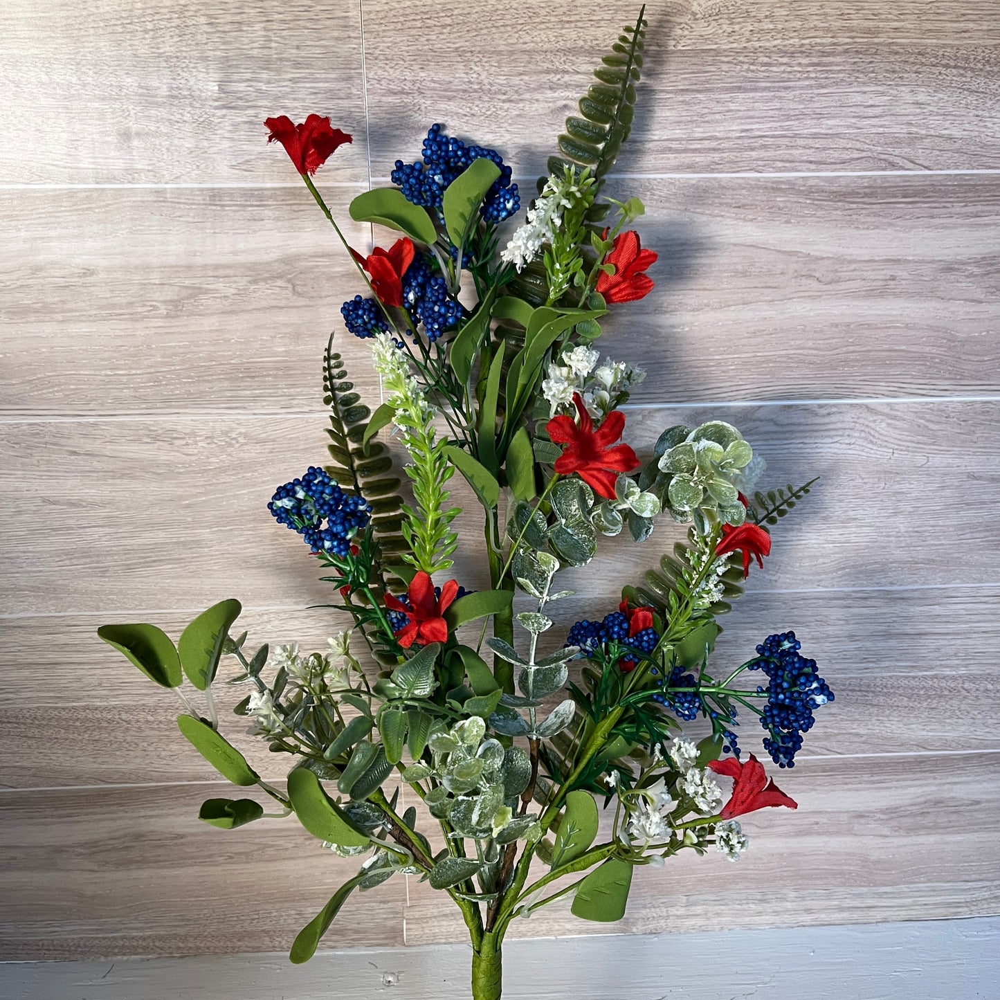 Patriotic Red White & Blue Floral Filler Greenery Stem