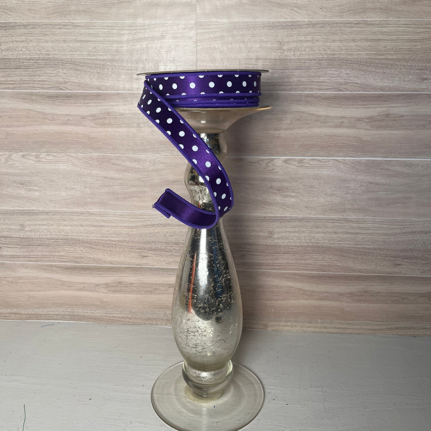 7/8"X10YD Purple & White Small Polka Dot/Fused Ribbon