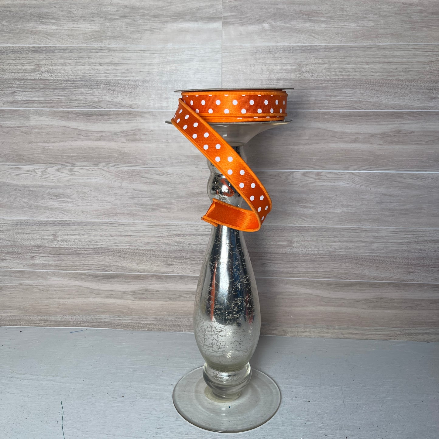 7/8"X10YD Orange & White Small Polka Dot/Fused Ribbon