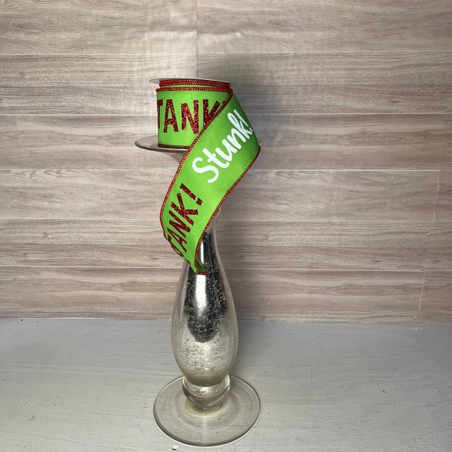 2.5"X10YD Stink Stank, Stunk Lime green & Red/White Ribbon