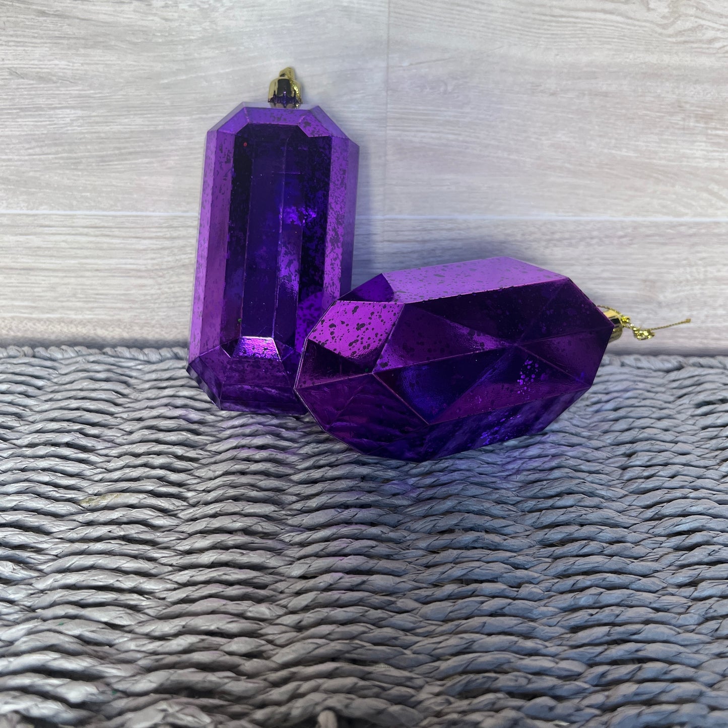 2 Assortment 5.25"L Laser Glitter Gem Ornament- Antique Purple