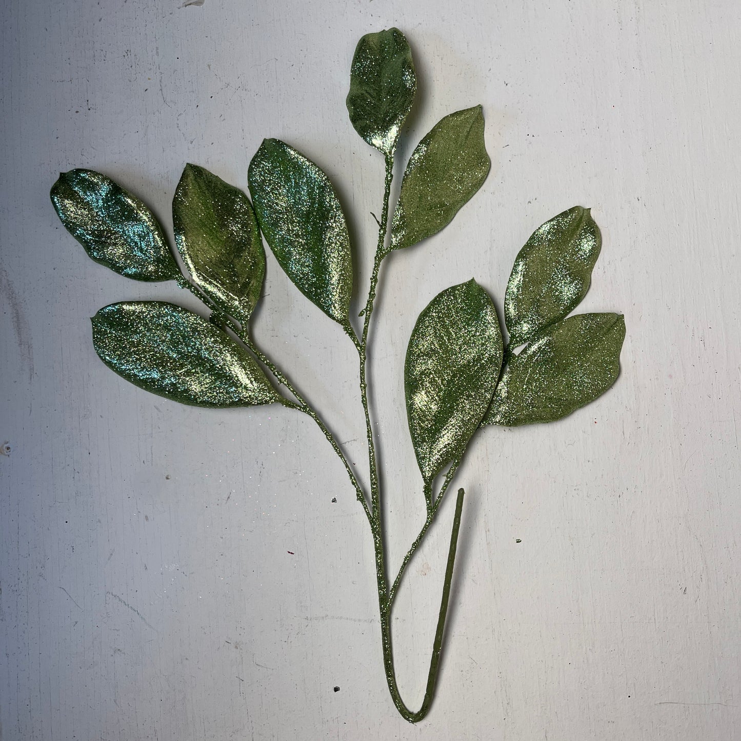 Fine Glitter Magnolia Leaf Stem-Sage