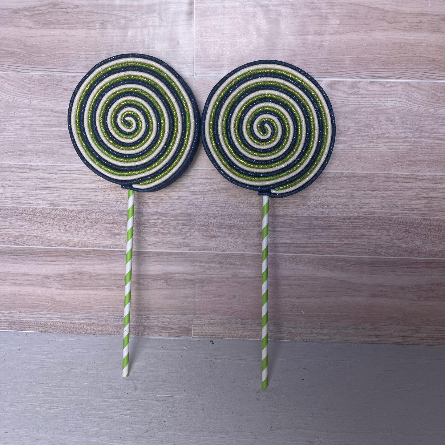 Navy Blue, Lime Green, Cream Foam Lollipops (2)